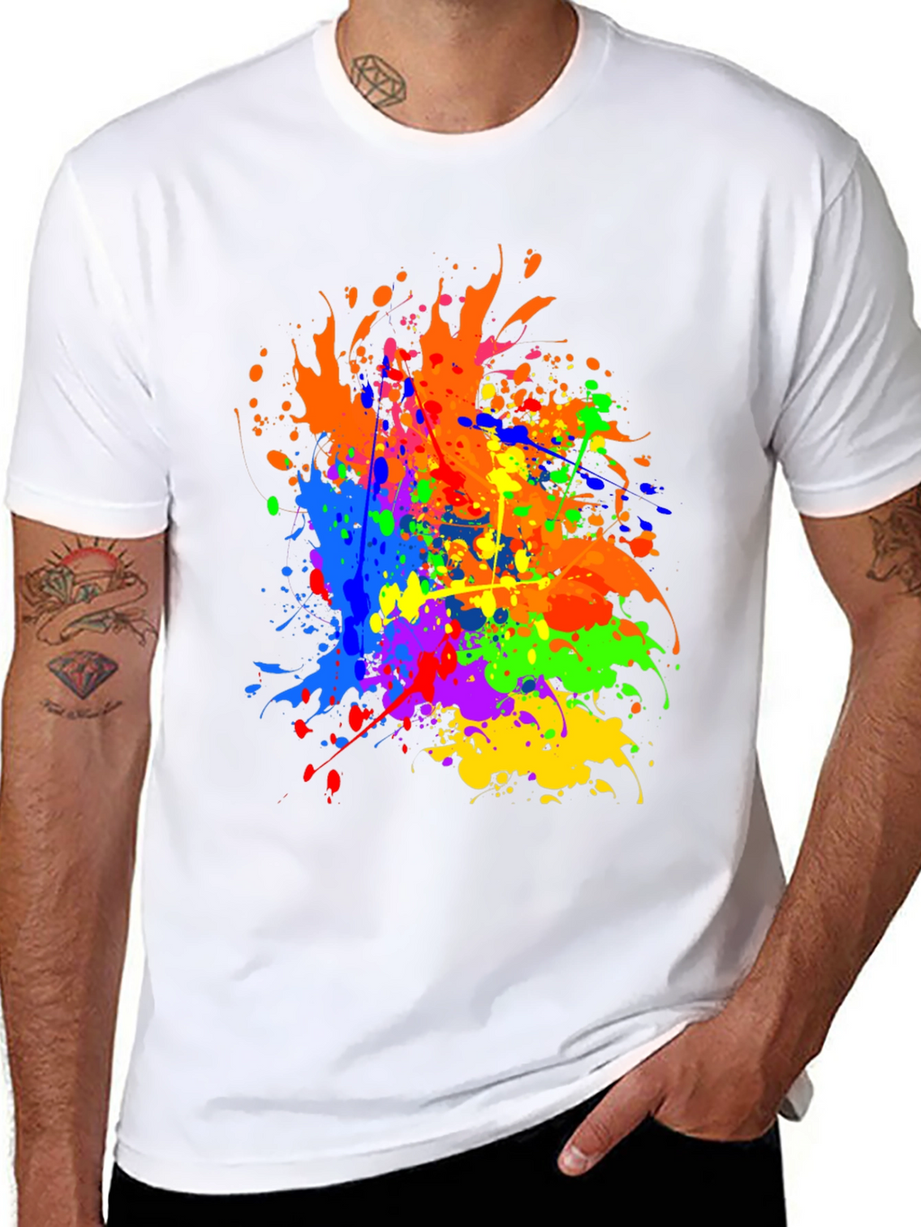 Vibrant Splatter Paint Graphic Tee - Black