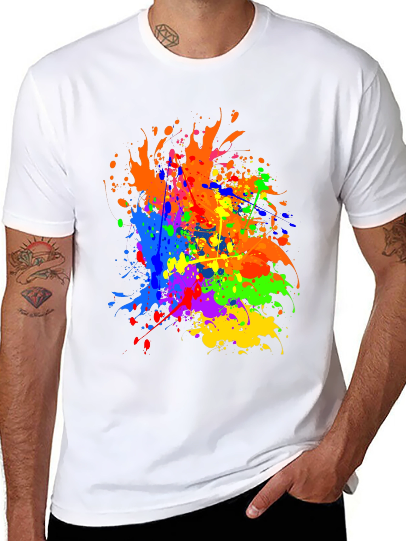 Vibrant Splatter Paint Graphic Tee - Black