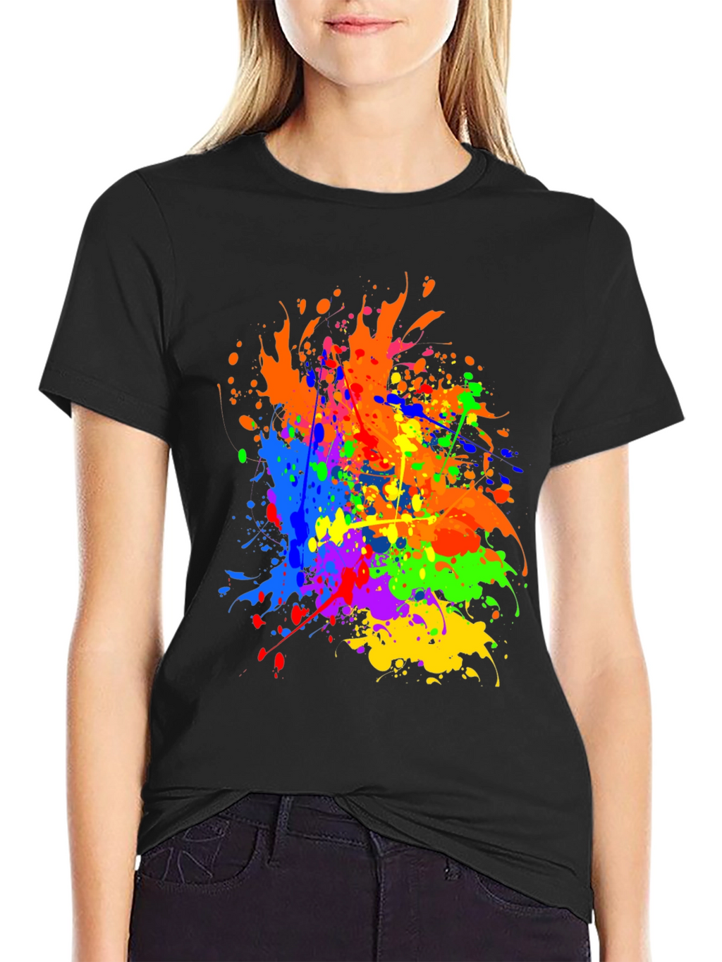 Vibrant Splatter Paint Graphic Tee - Black