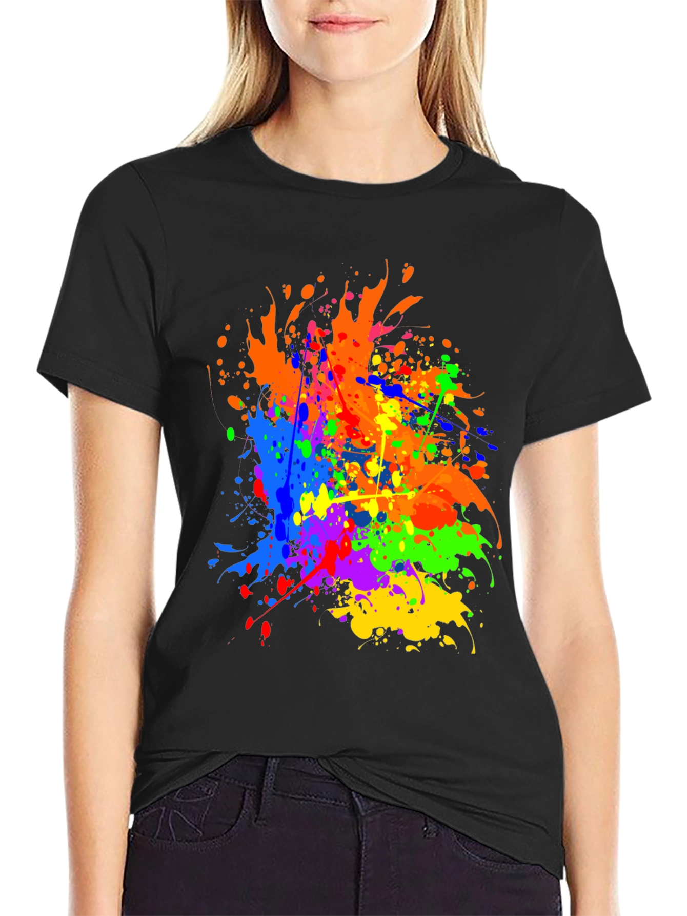 Vibrant Splatter Paint Graphic Tee - Black