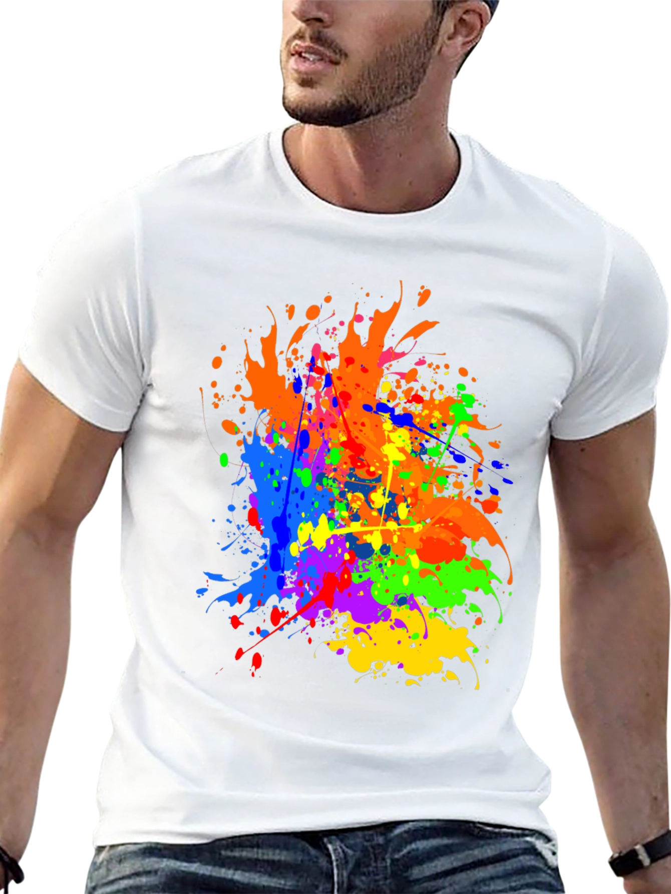 Vibrant Splatter Paint Graphic Tee - Black