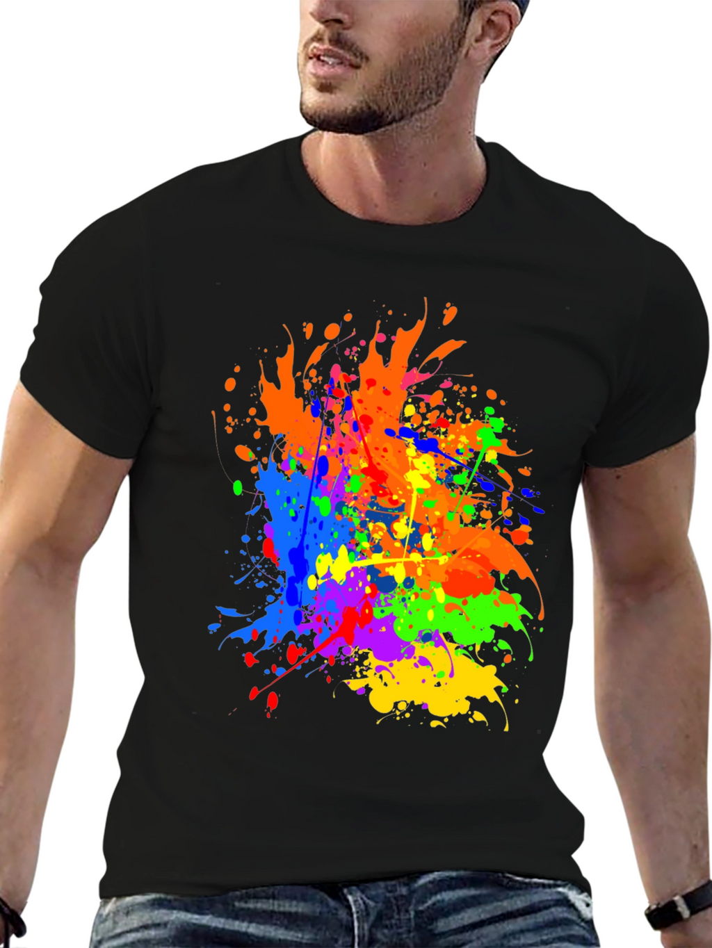 Vibrant Splatter Paint Graphic Tee - Black