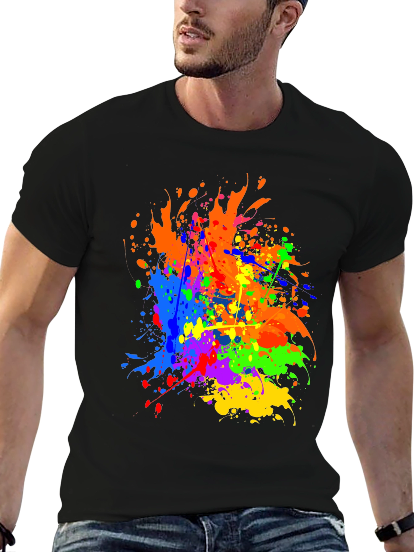 Vibrant Splatter Paint Graphic Tee - Black