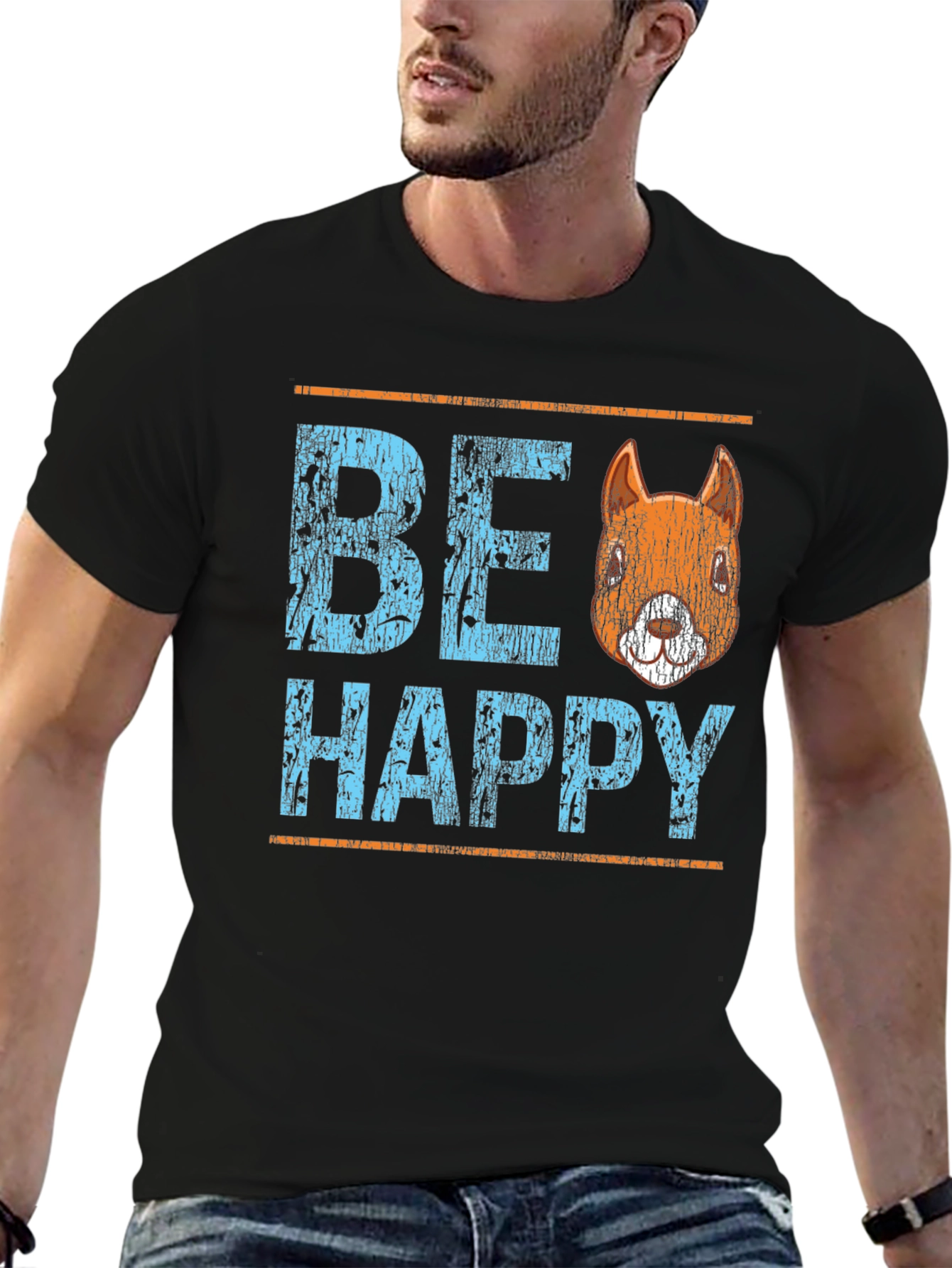Be Happy Squirrel Graphic T-Shirt - Black