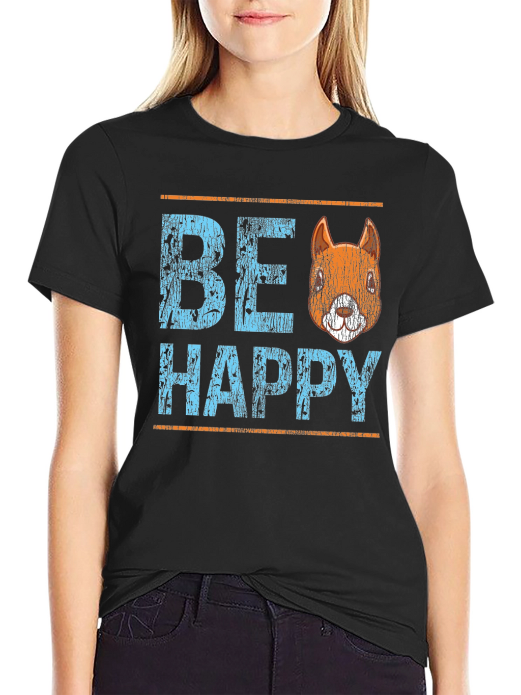 Be Happy Squirrel Graphic T-Shirt - Black