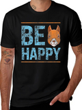 Be Happy Squirrel Graphic T-Shirt - Black