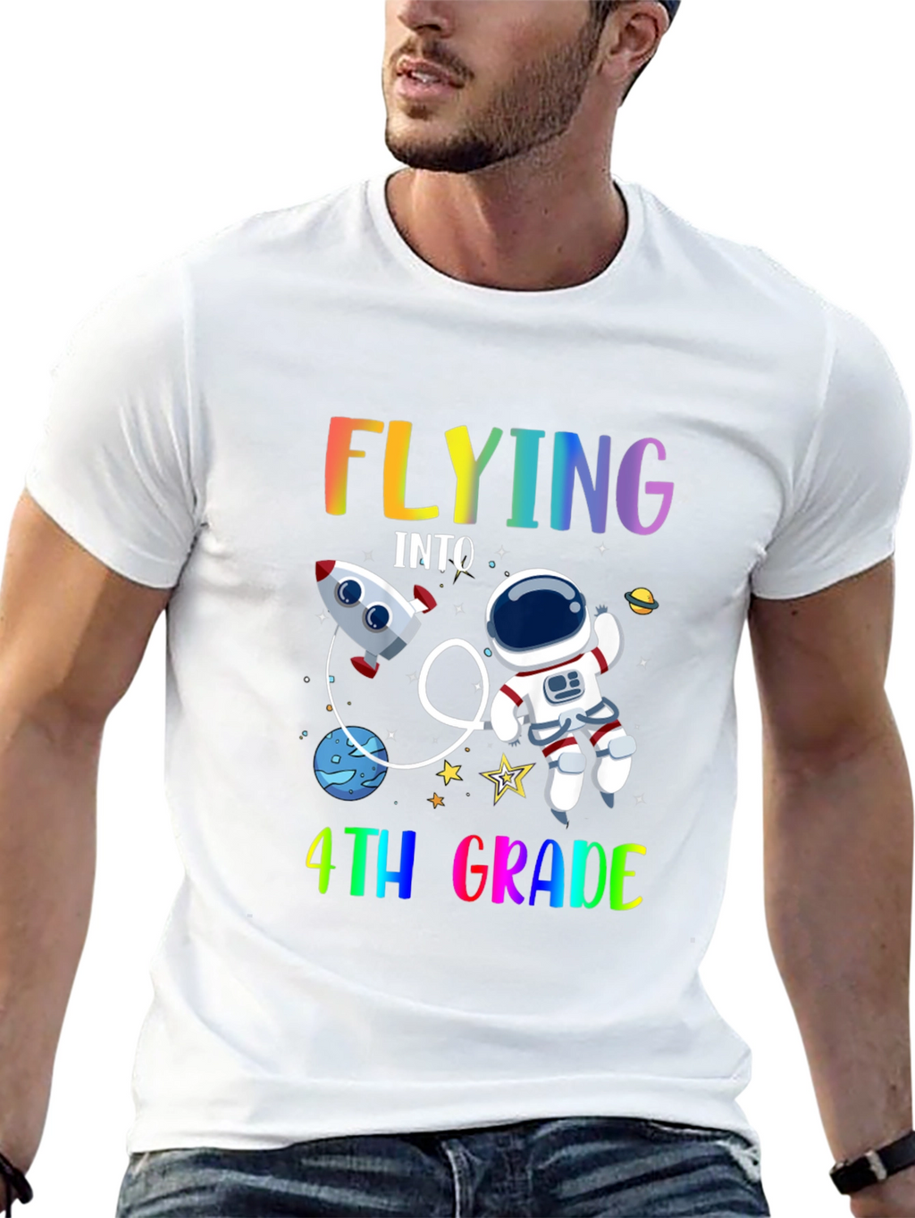 Flying Into 4th Grade T-Shirt Space Theme