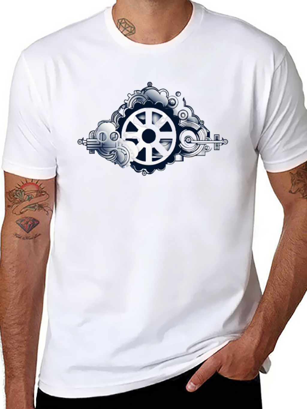 Steampunk Gear Graphic Tee - Black Cotton Blend