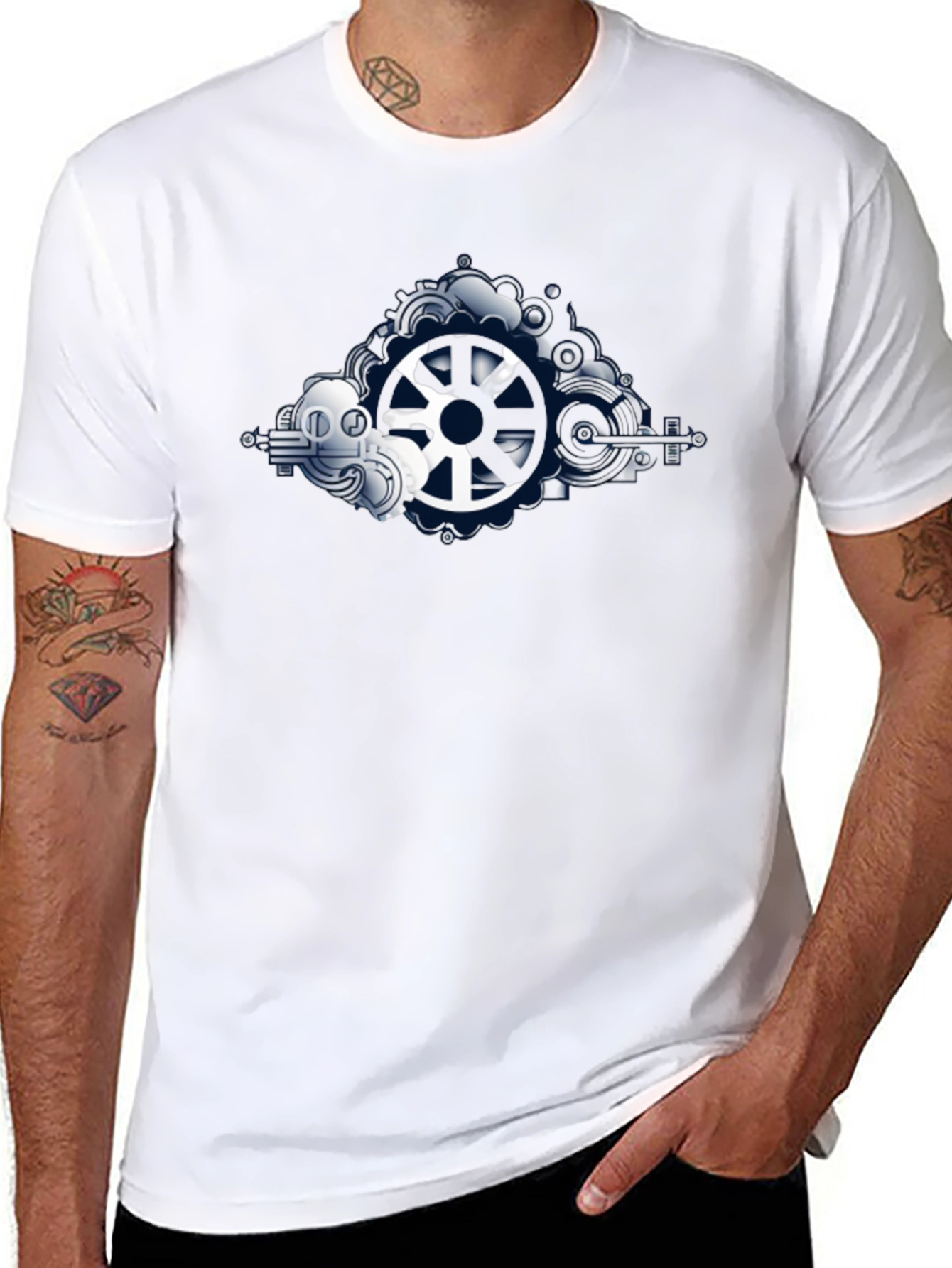 Steampunk Gear Graphic Tee - Black Cotton Blend
