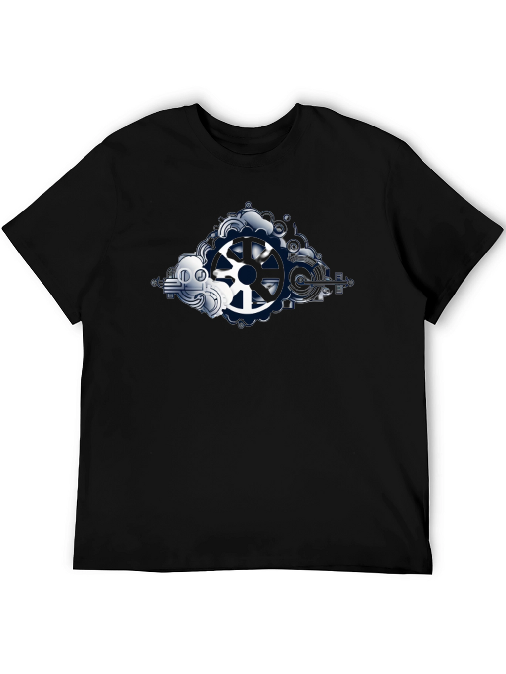 Steampunk Gear Graphic Tee - Black Cotton Blend