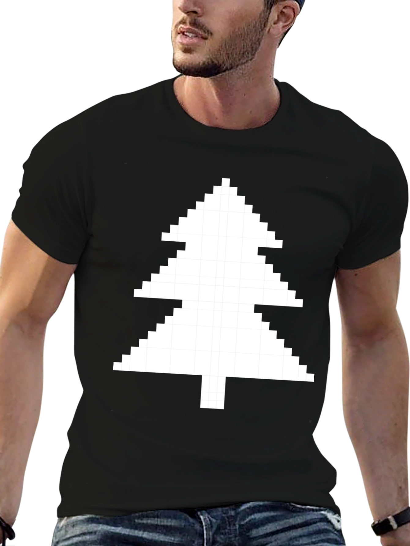 Pixelated Christmas Tree Black T-Shirt