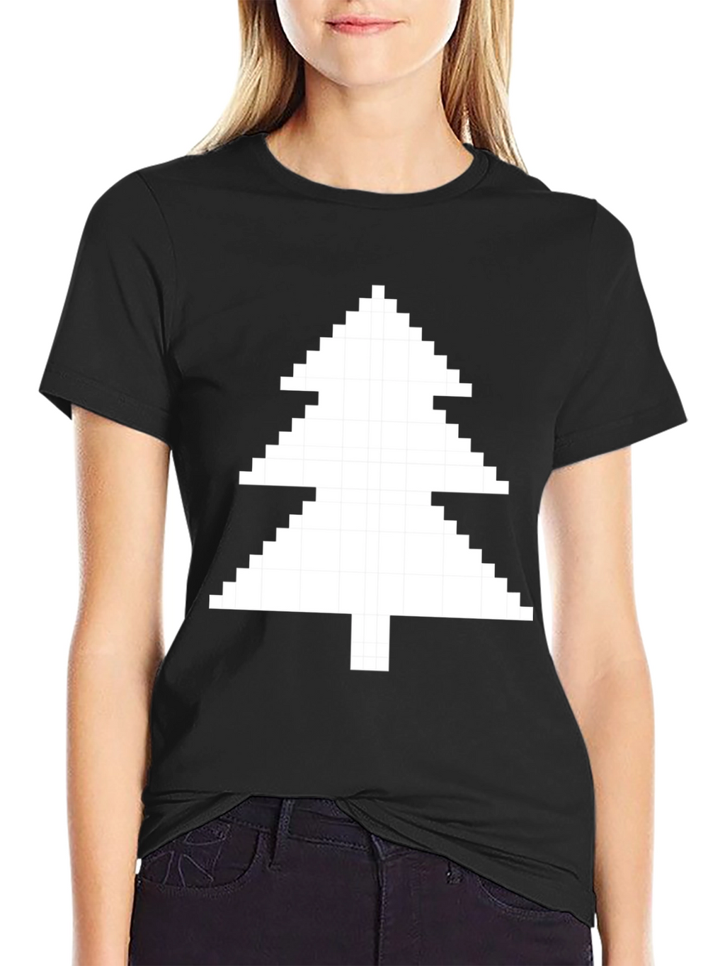 Pixelated Christmas Tree Black T-Shirt
