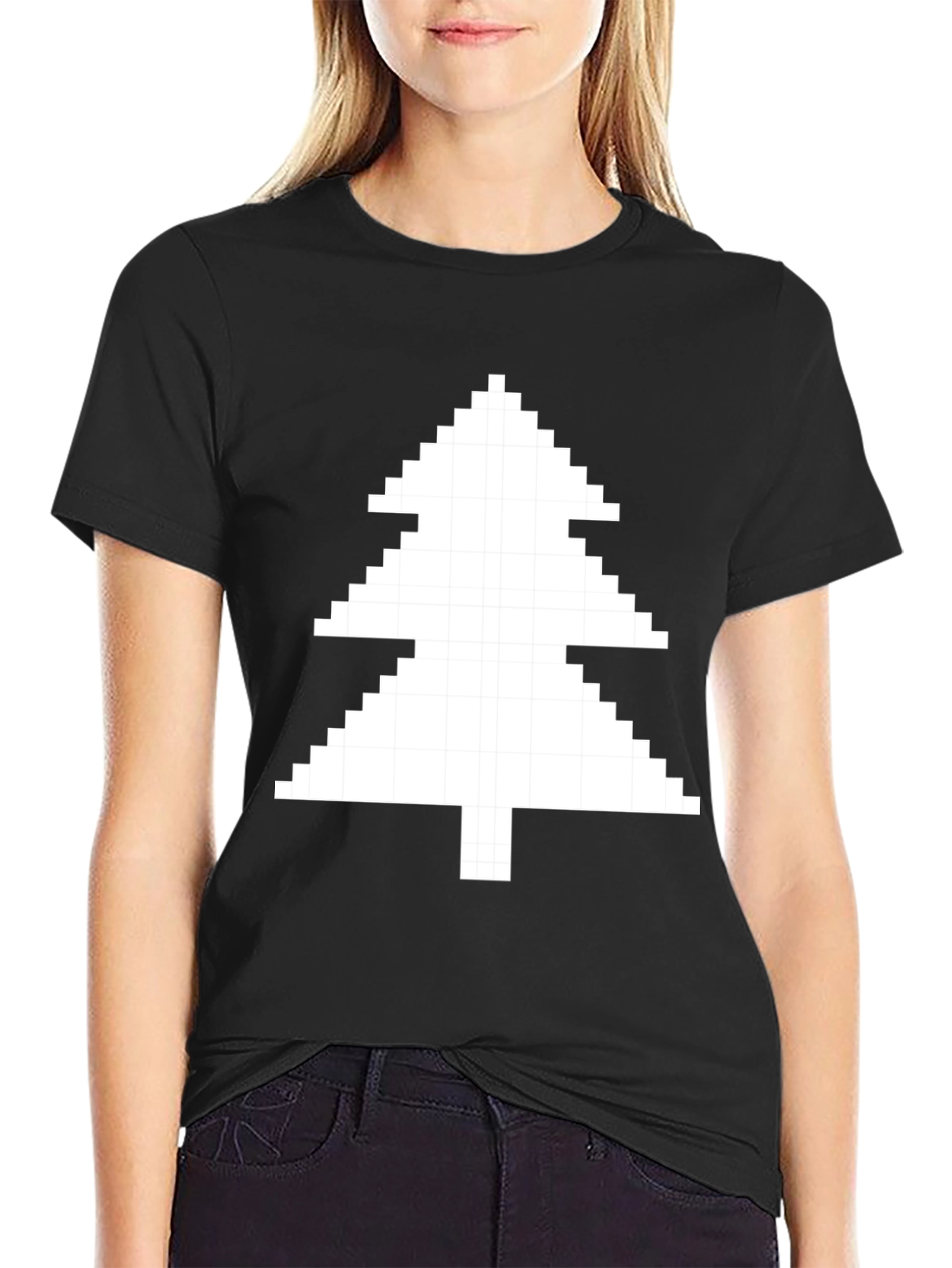 Pixelated Christmas Tree Black T-Shirt
