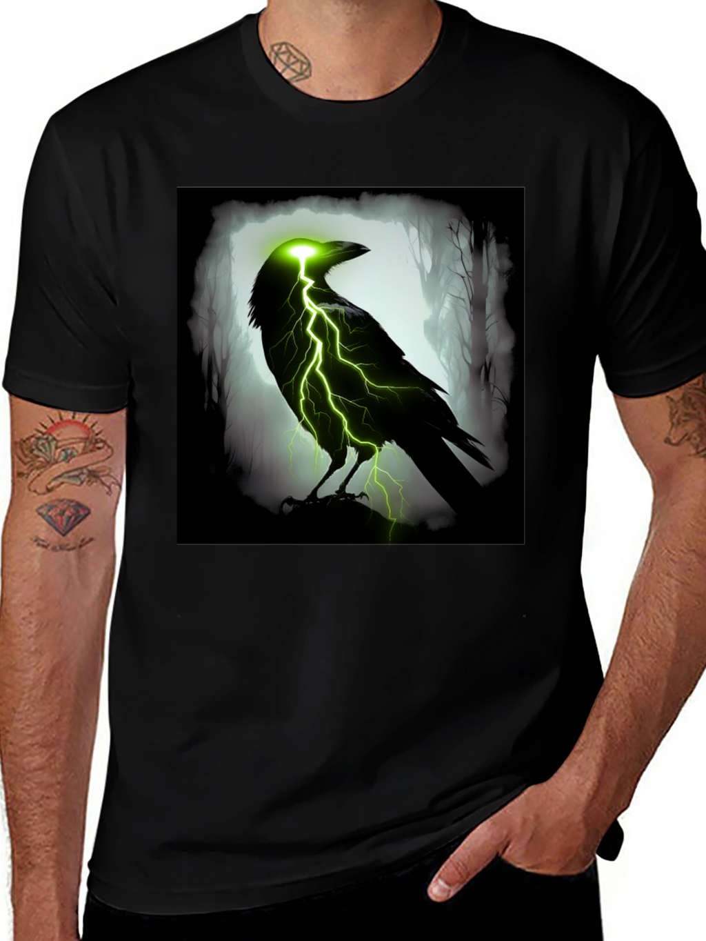 Electric Raven Graphic T-Shirt - Dark & Edgy Design