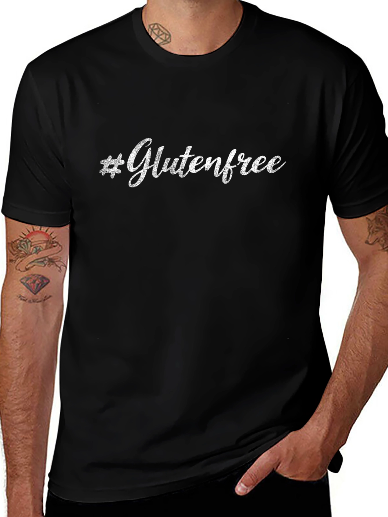 #Glutenfree Black Crew Neck T-shirt for Men