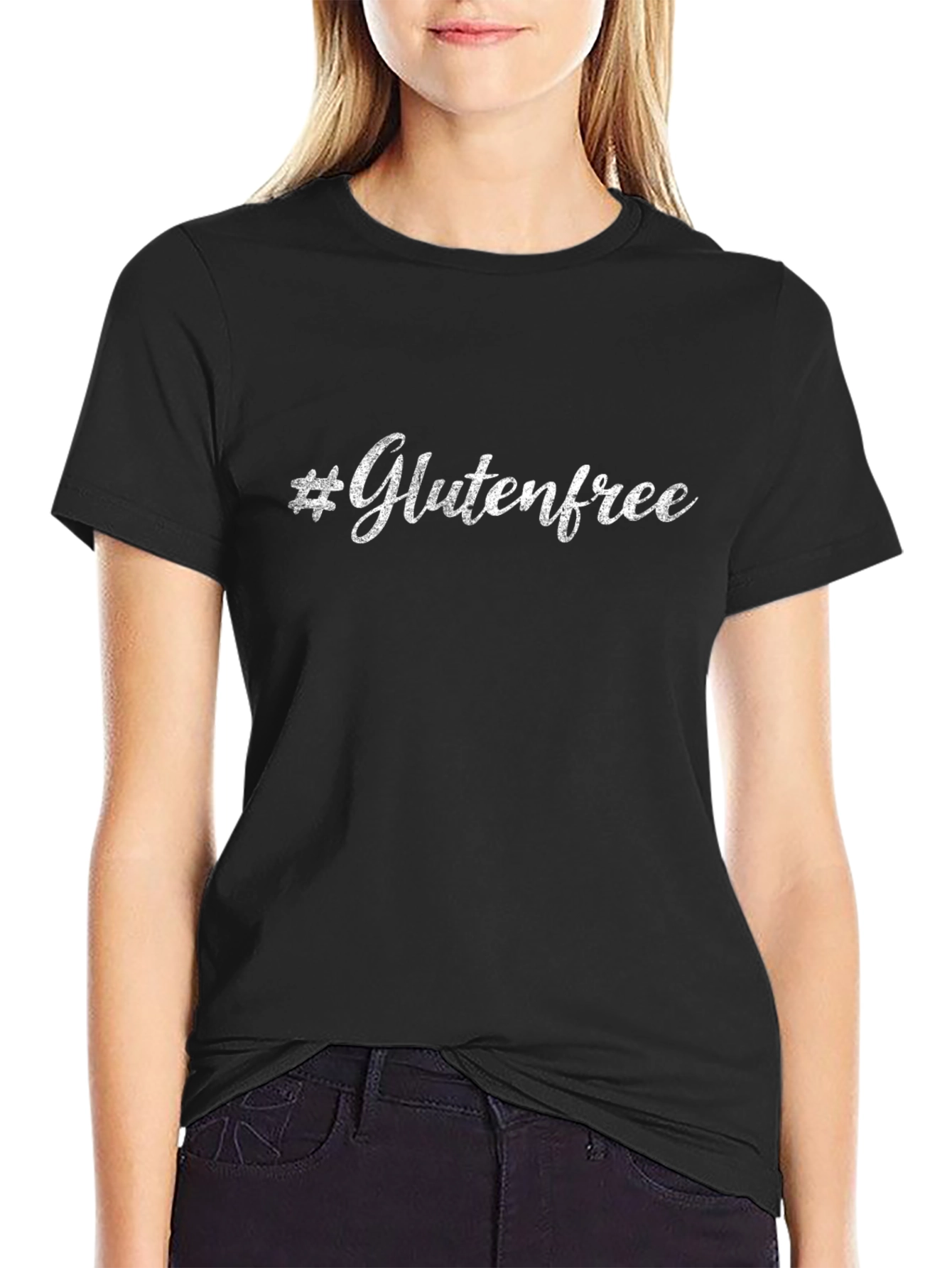 #Glutenfree Black Crew Neck T-shirt for Men