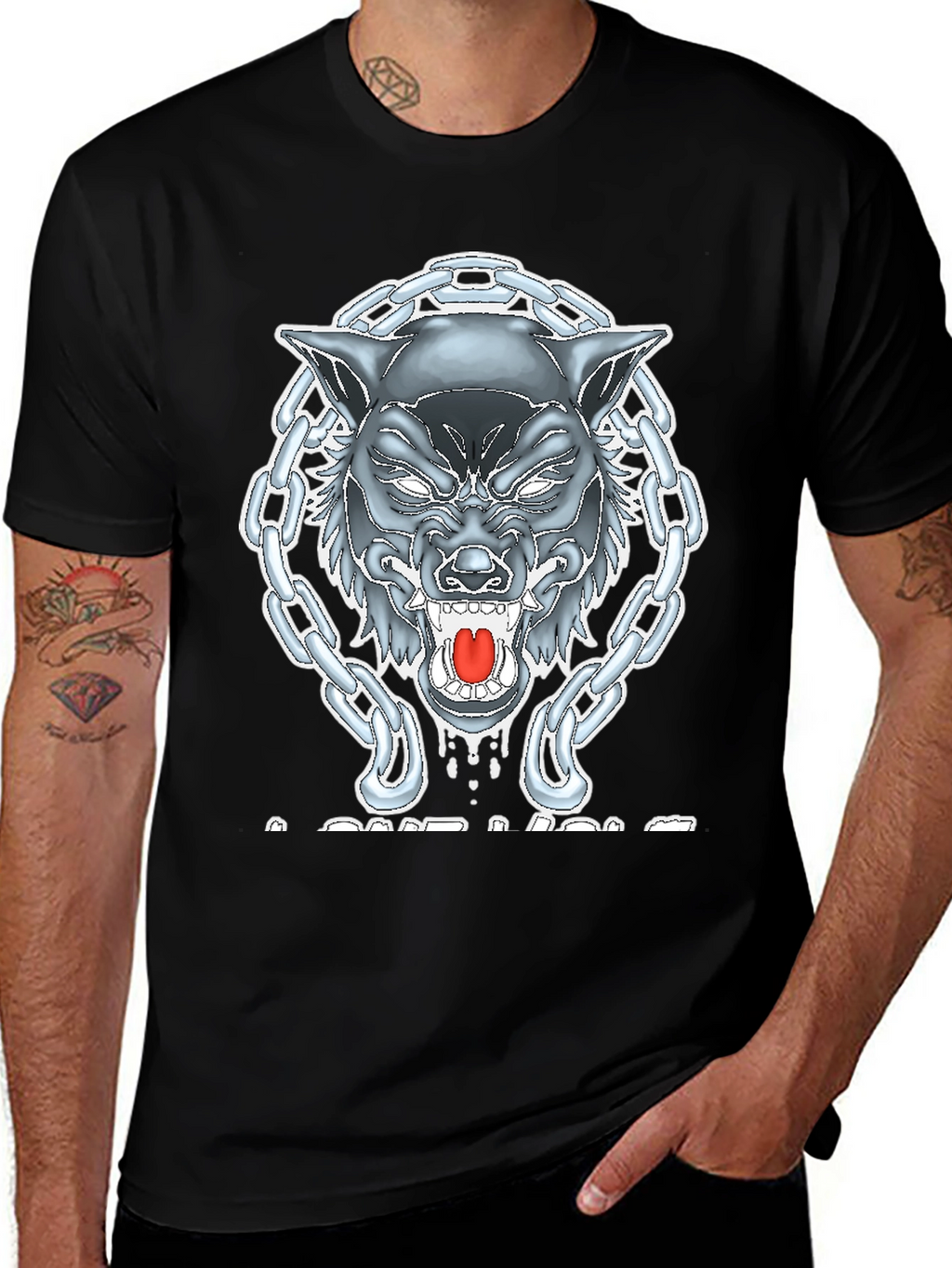 Wolf Chain Graphic T-Shirt - Mens Black Tee