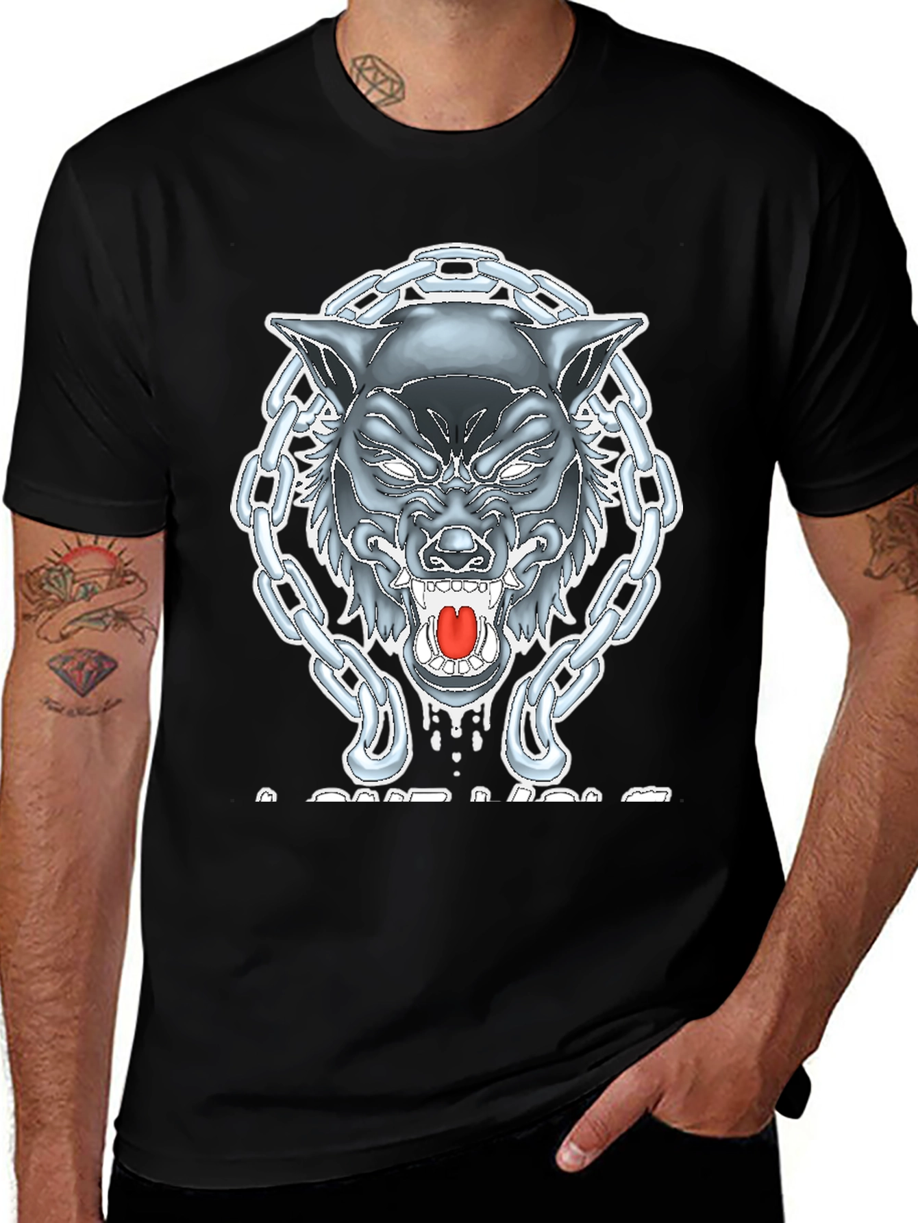 Wolf Chain Graphic T-Shirt - Mens Black Tee