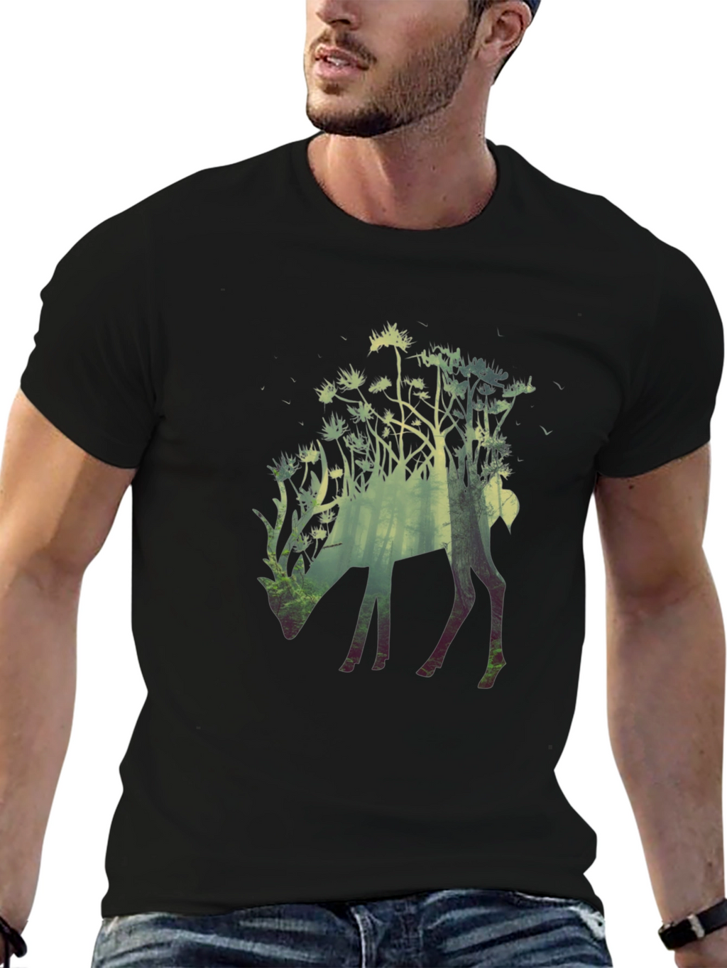 Nature Deer Graphic Tee - Mens Black T-Shirt