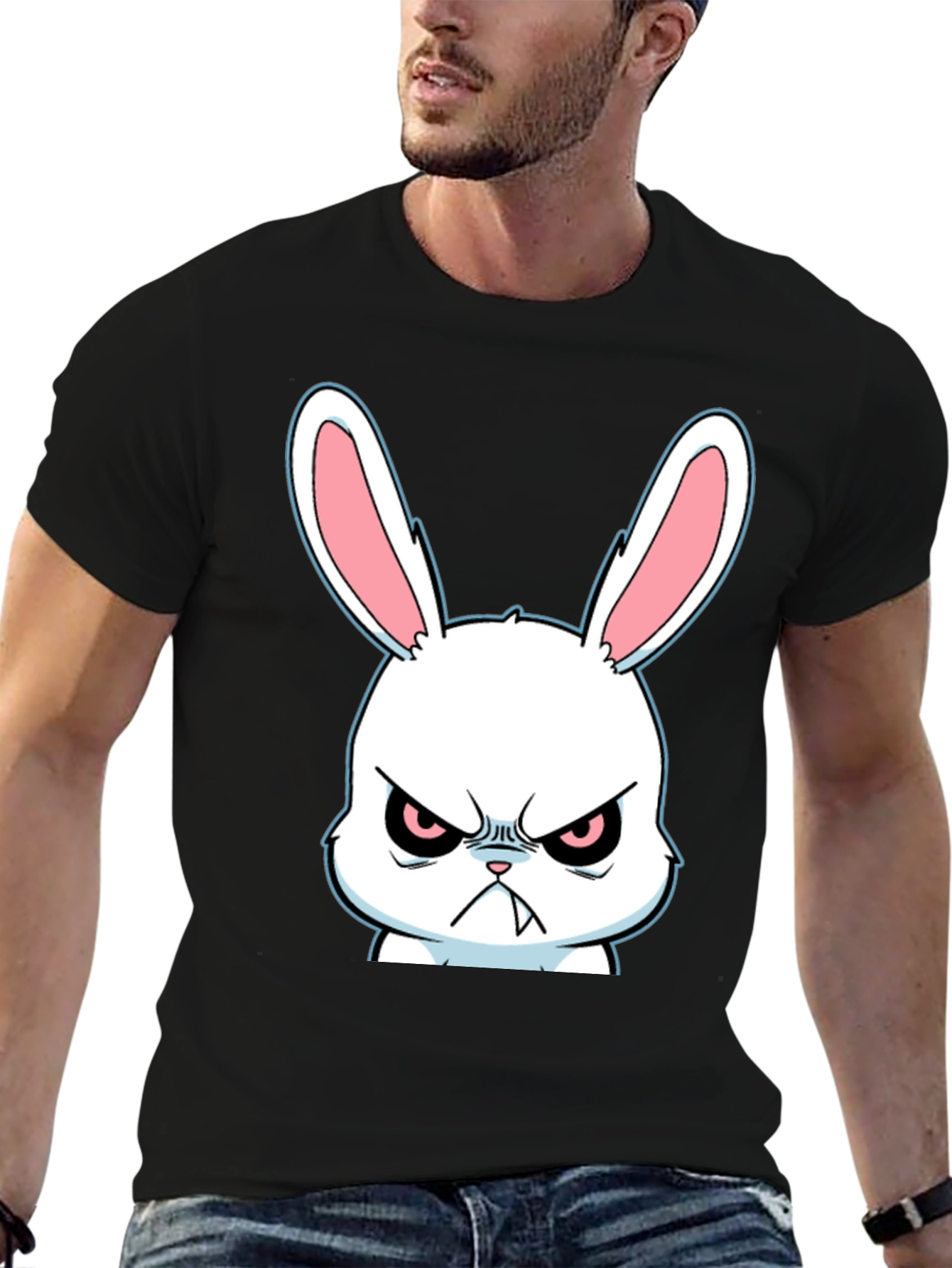Angry Rabbit Graphic Tee - Black Cotton T-Shirt