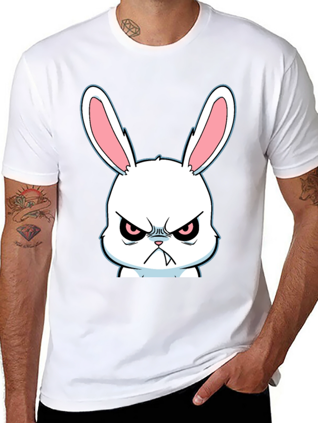 Angry Rabbit Graphic Tee - Black Cotton T-Shirt