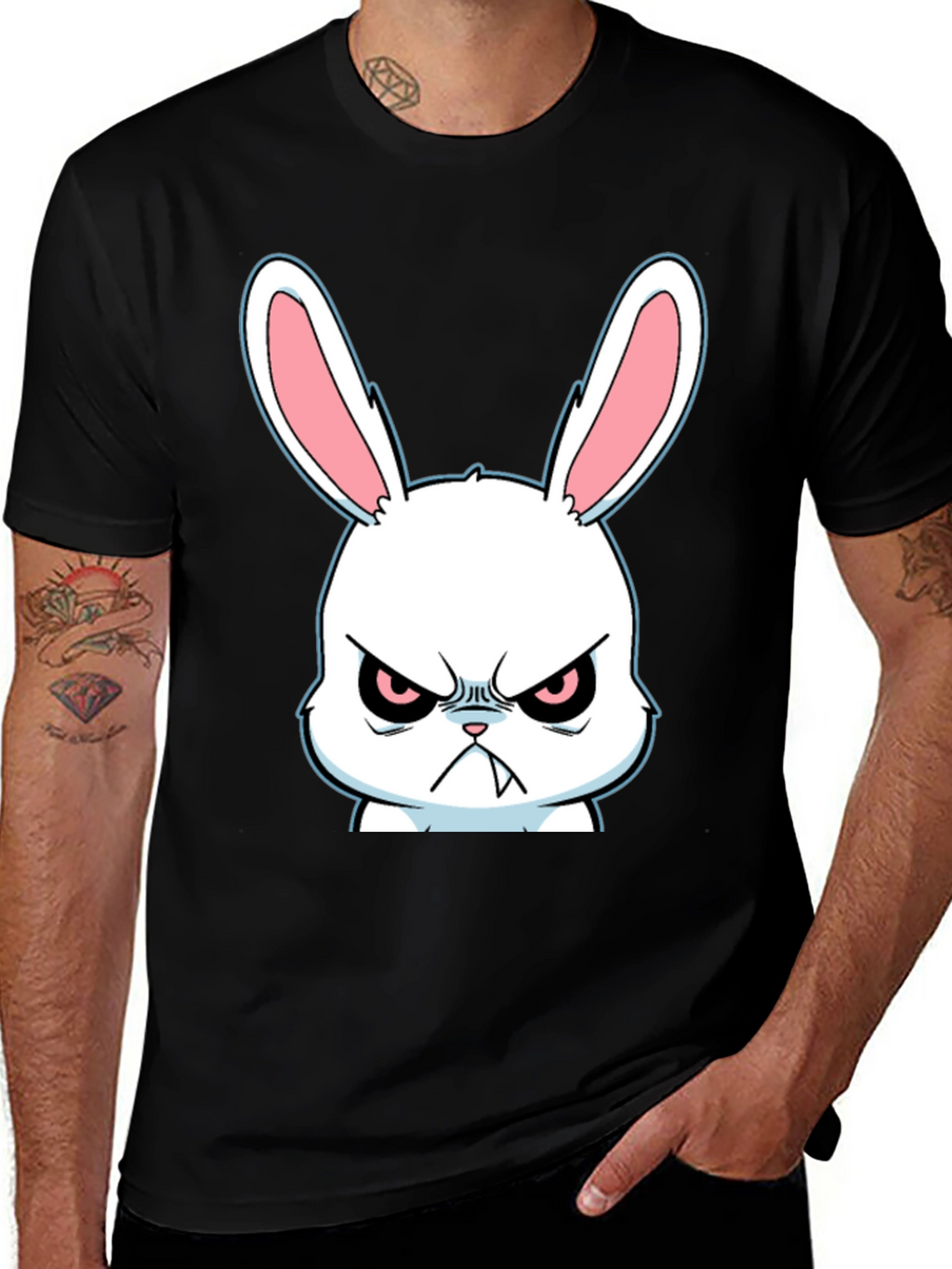 Angry Rabbit Graphic Tee - Black Cotton T-Shirt