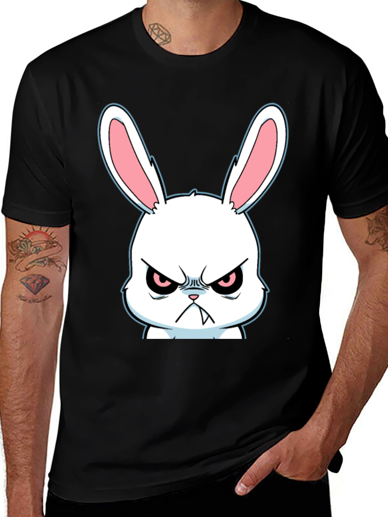 Angry Rabbit Graphic Tee - Black Cotton T-Shirt