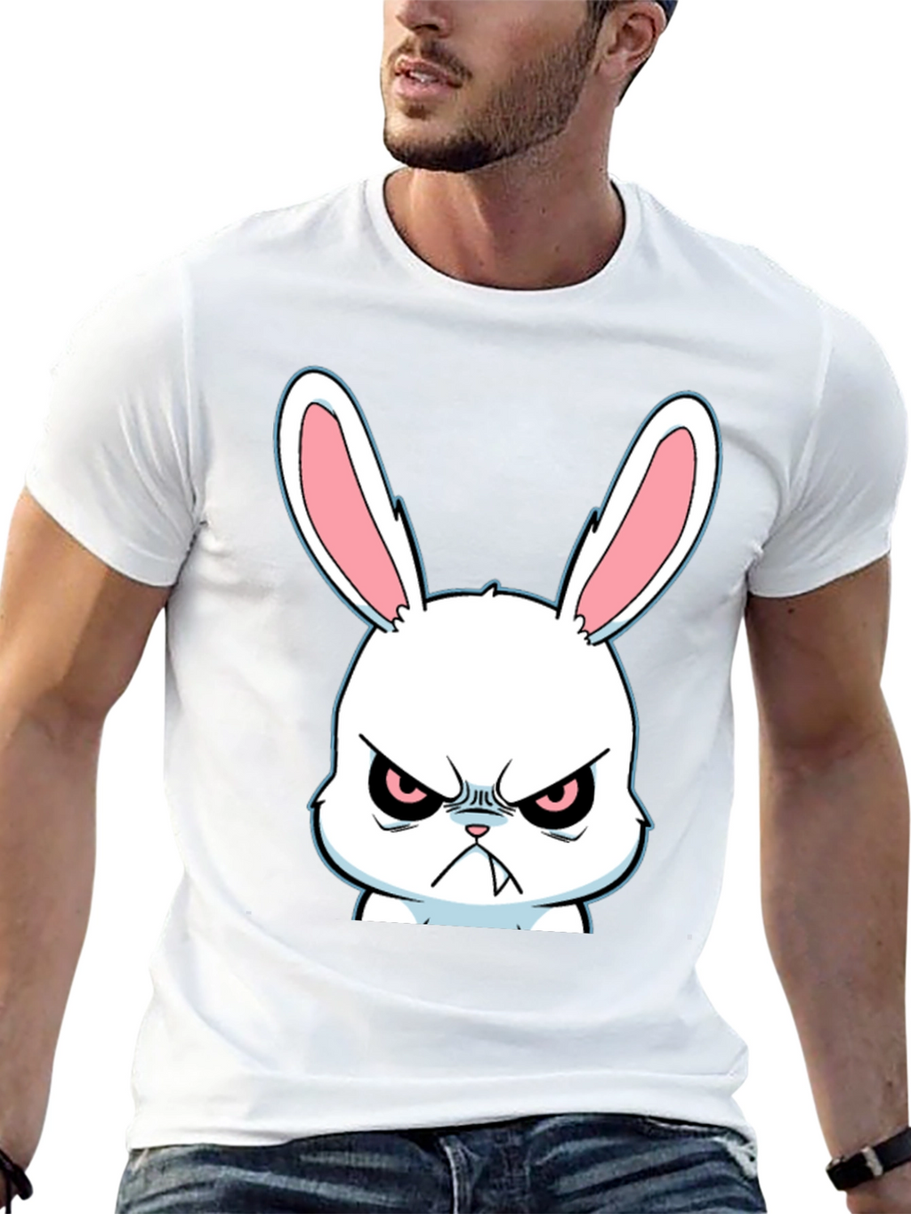 Angry Rabbit Graphic Tee - Black Cotton T-Shirt