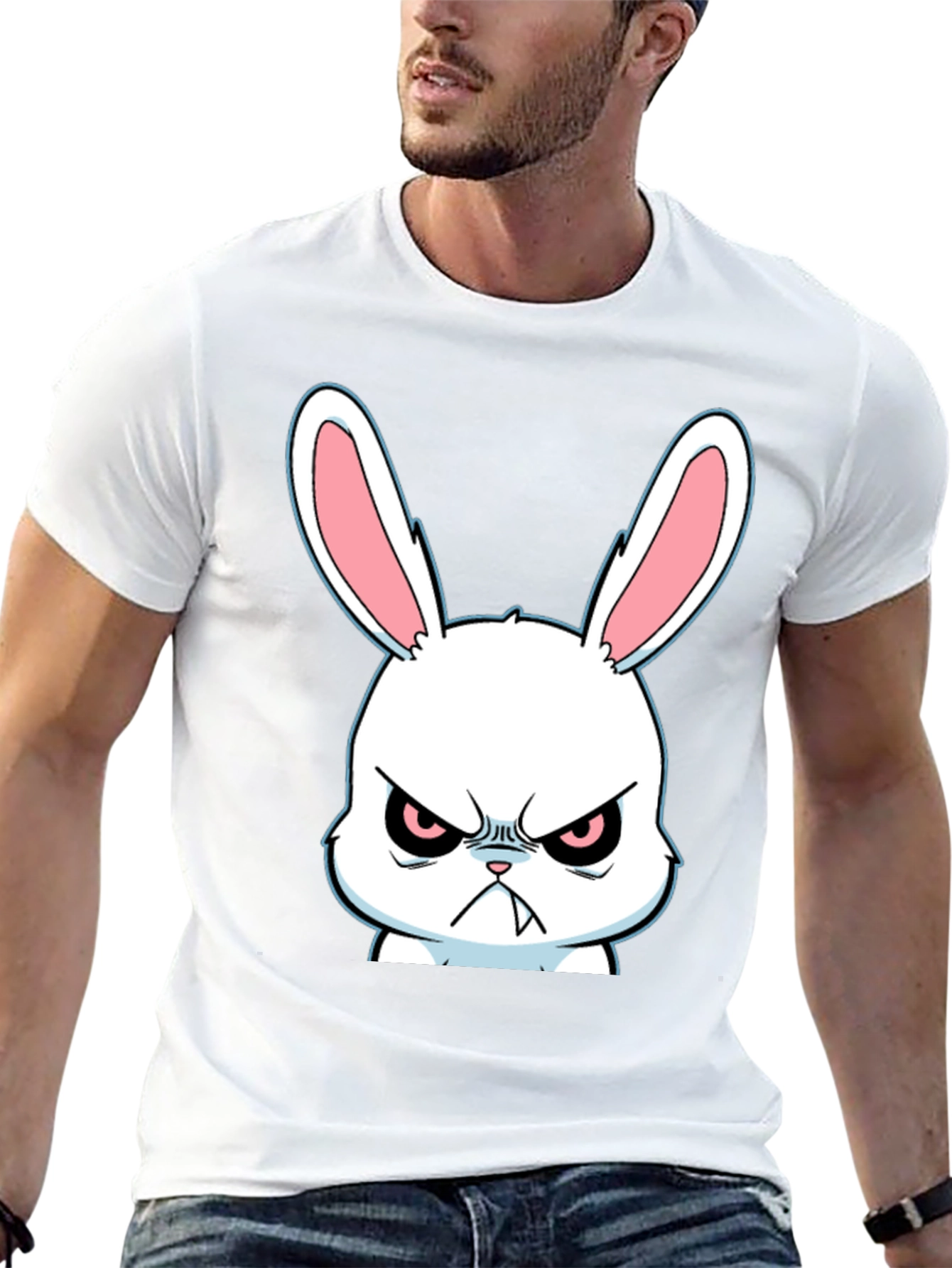 Angry Rabbit Graphic Tee - Black Cotton T-Shirt