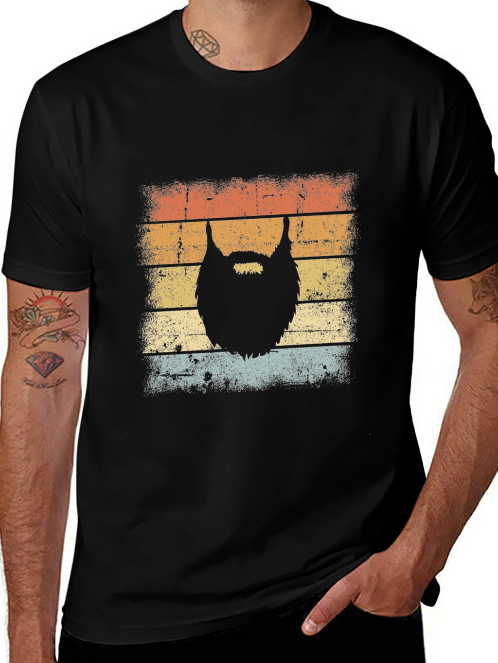 Retro Beard Graphic Tee - Black