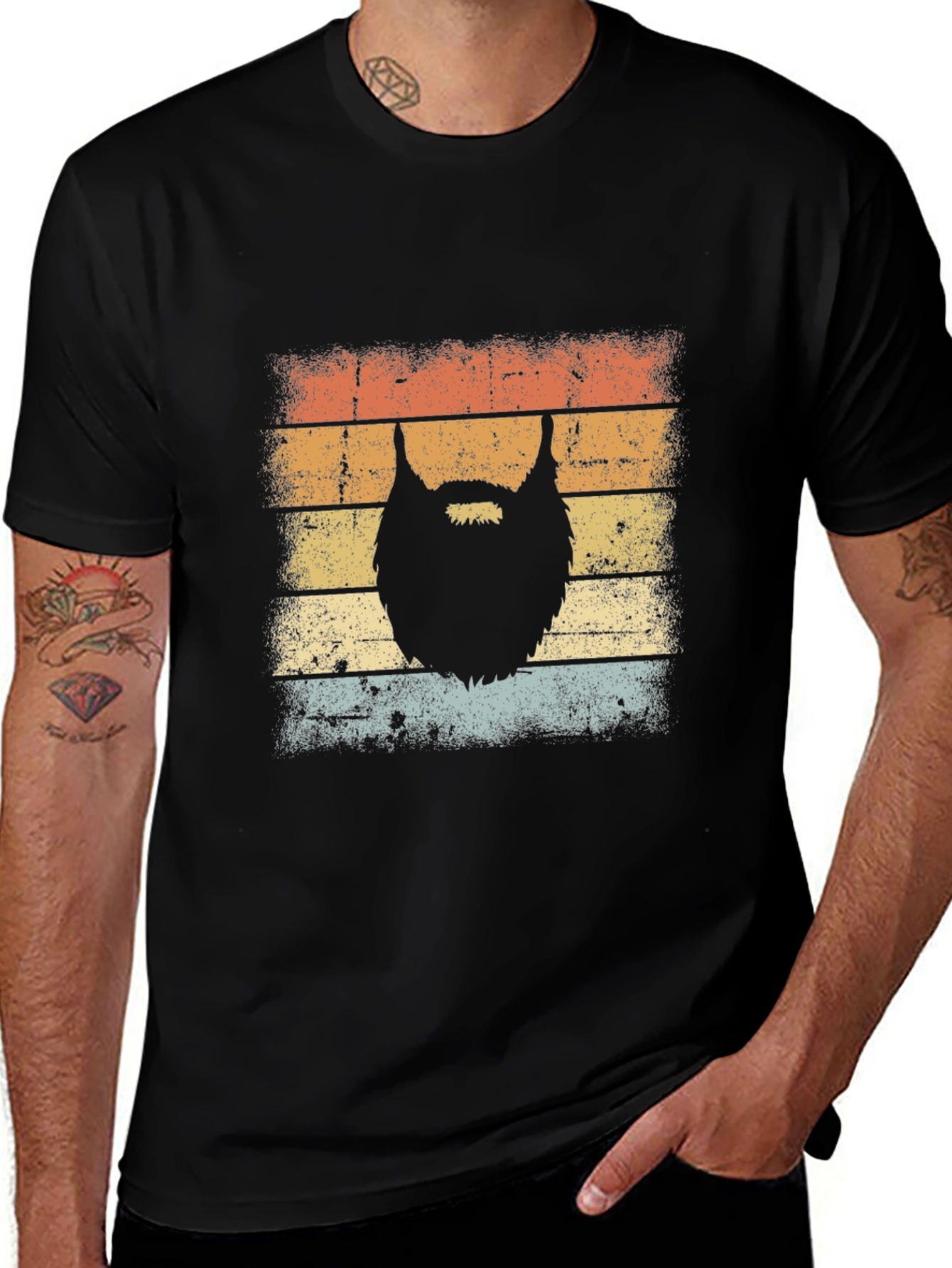 Retro Beard Graphic Tee - Black