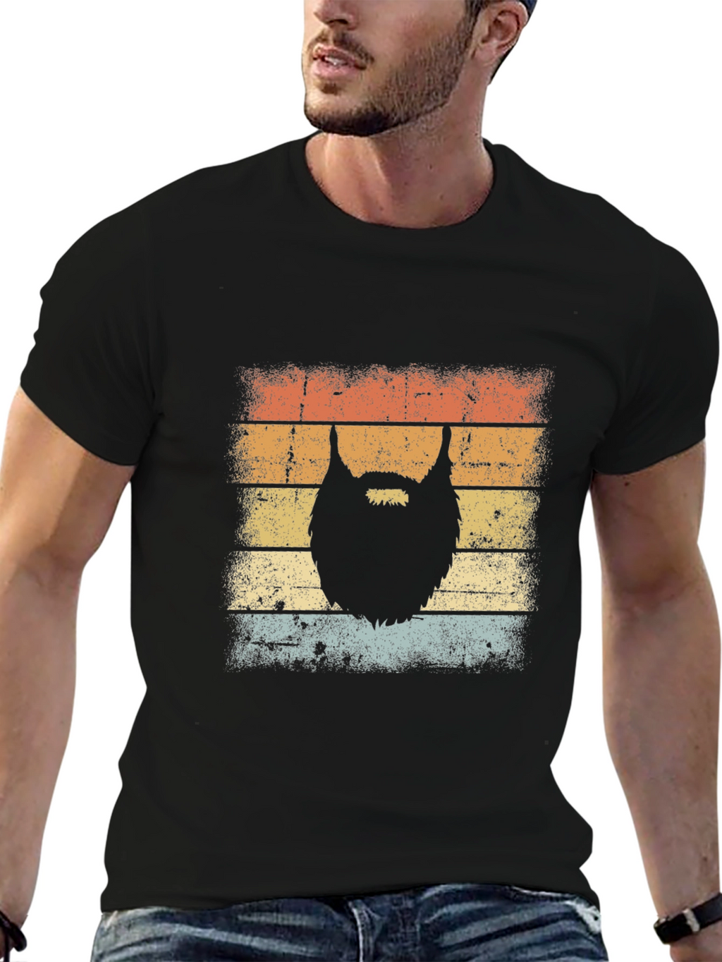 Retro Beard Graphic Tee - Black