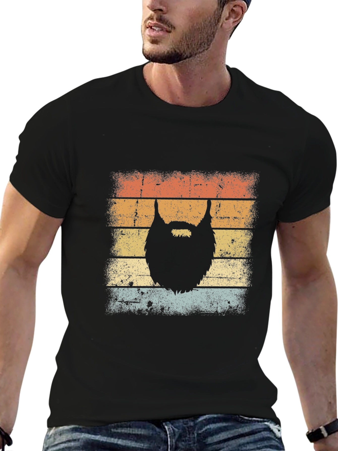 Retro Beard Graphic Tee - Black