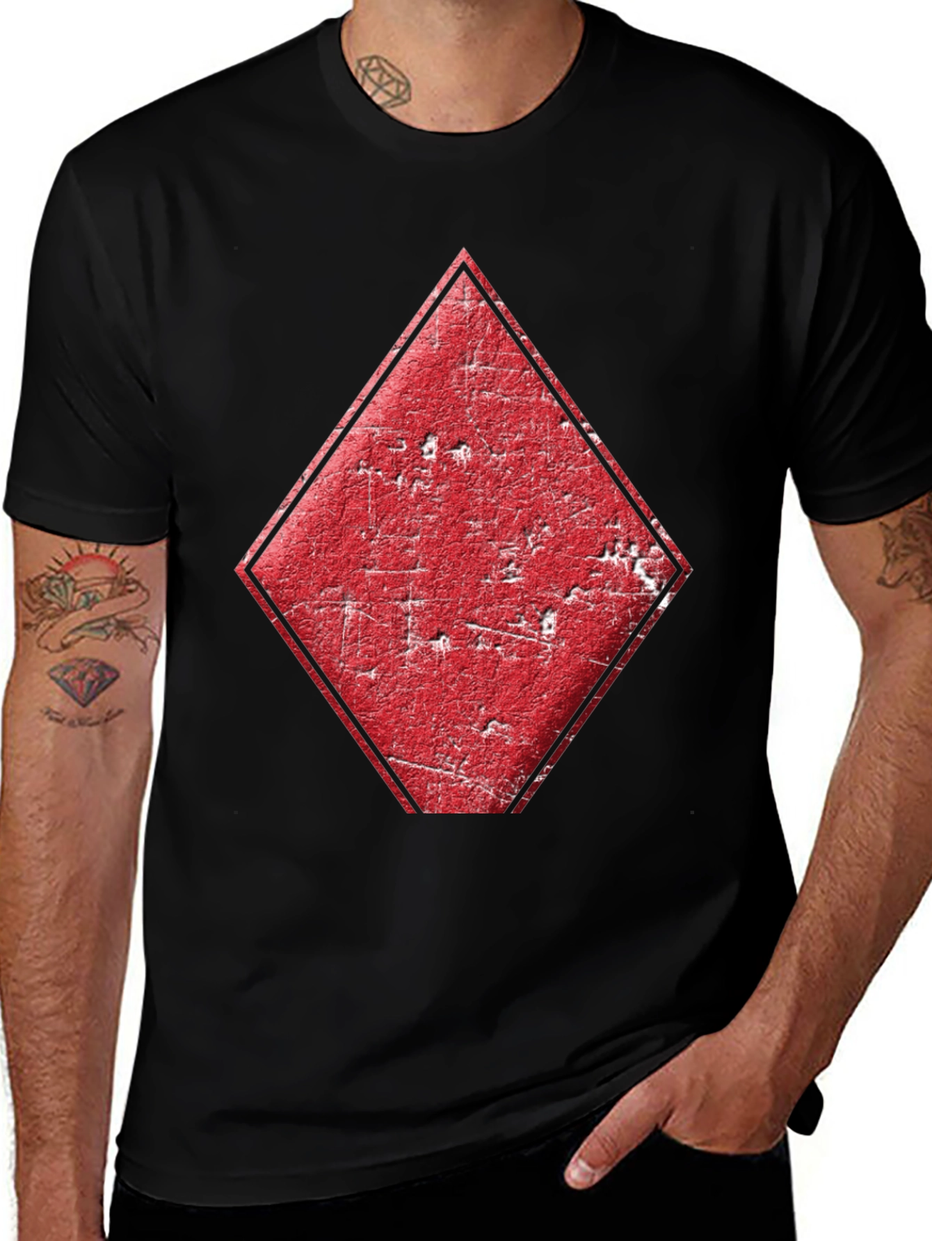Diamond Card Suit Graphic Tee - Mens Black T-Shirt