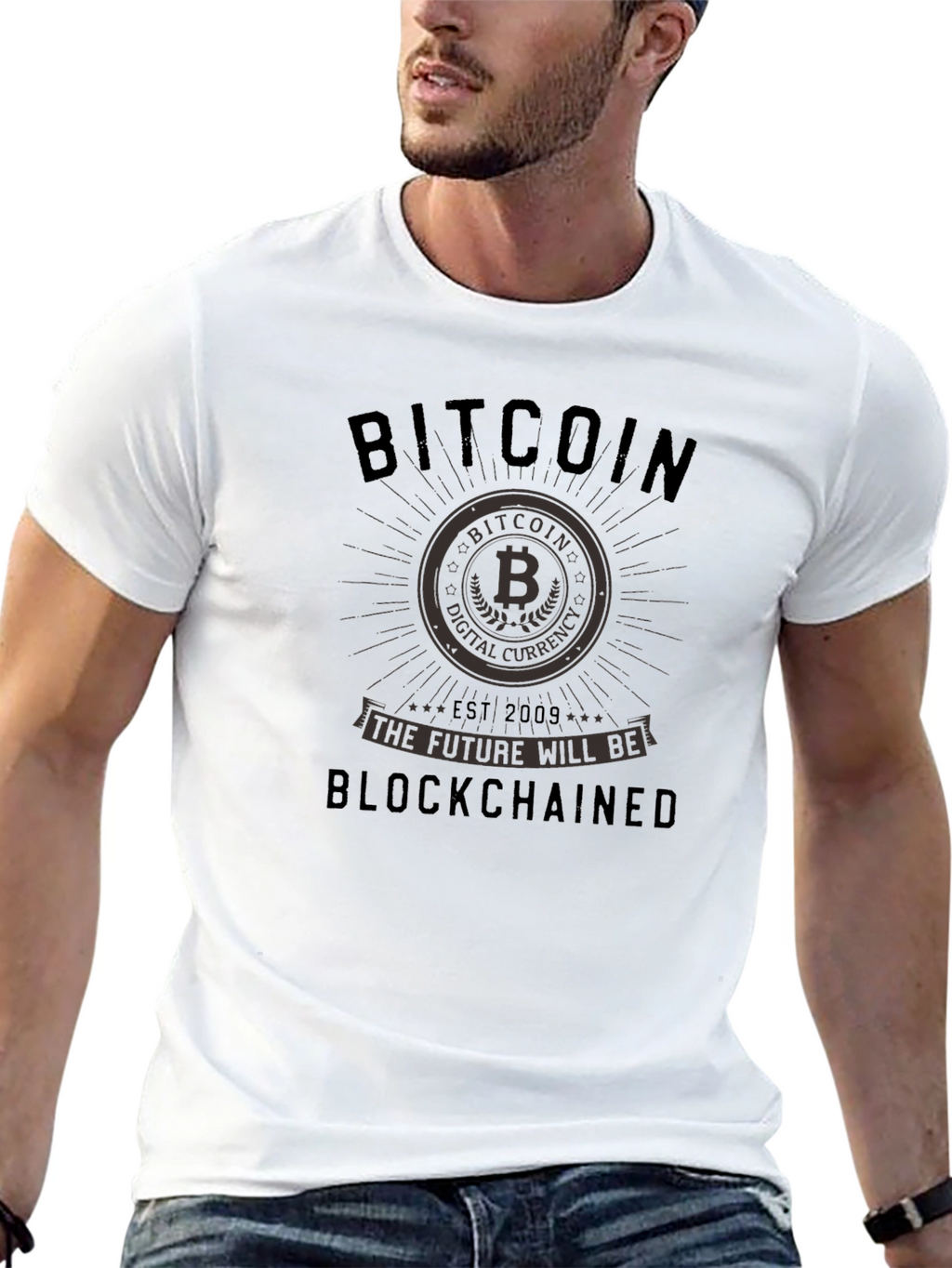 Bitcoin Blockchained Black Graphic Tee