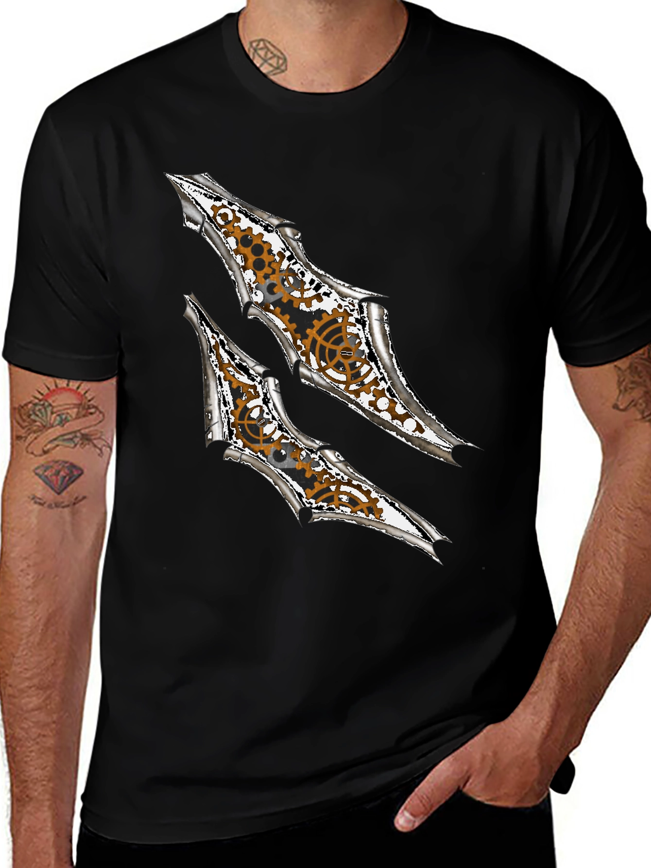 Steampunk Claw Design Graphic Black T-Shirt