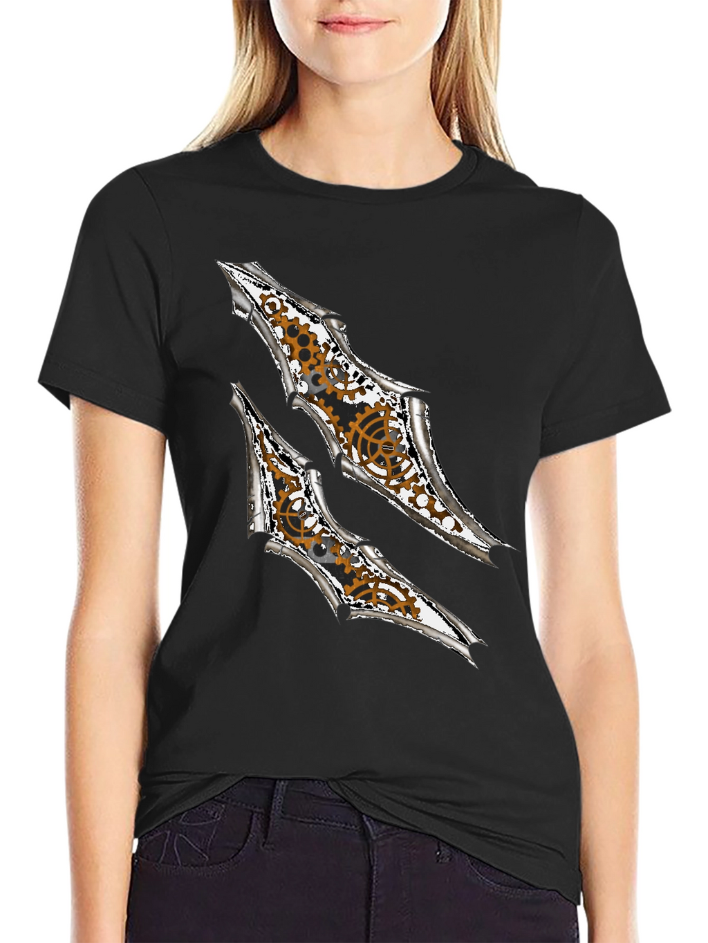 Steampunk Claw Design Graphic Black T-Shirt