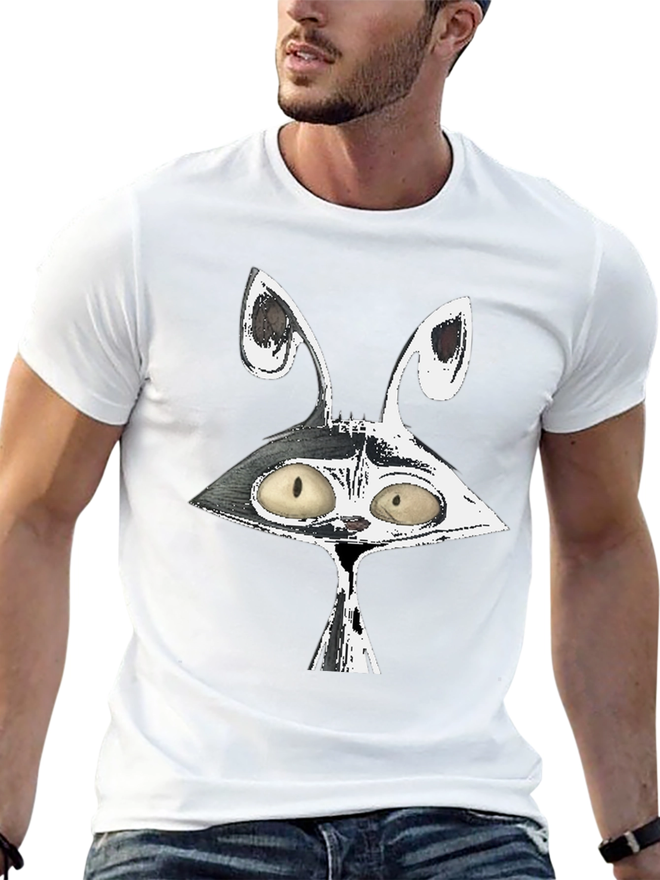 Cartoon Rabbit Graphic Black Cotton Tee