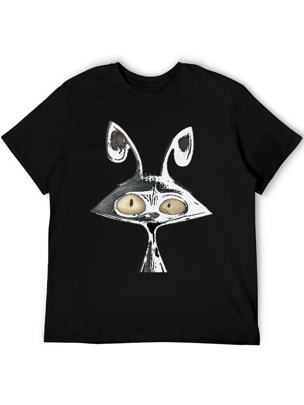 Cartoon Rabbit Graphic Black Cotton Tee