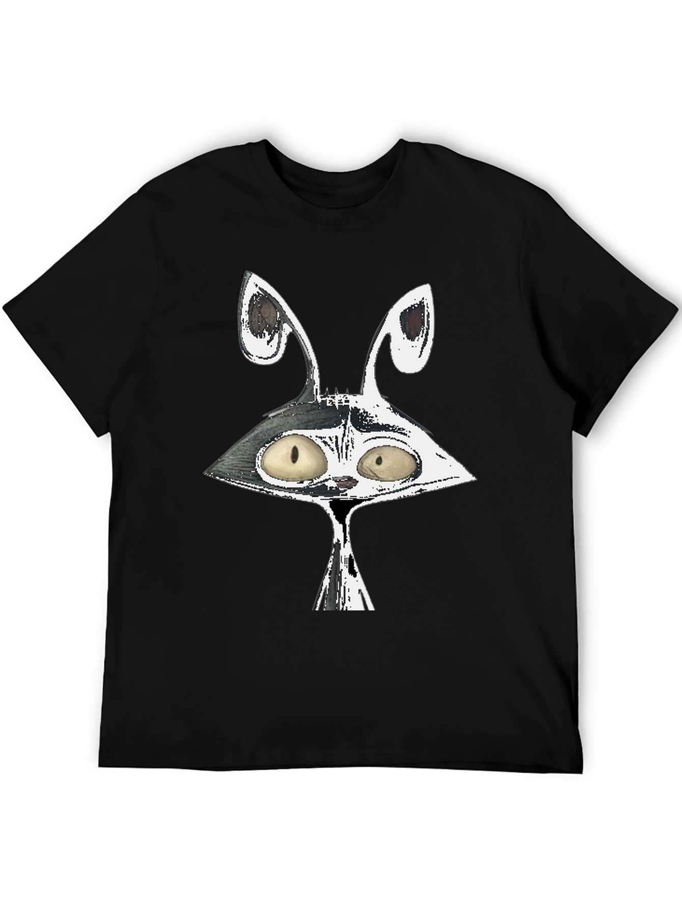 Cartoon Rabbit Graphic Black Cotton Tee