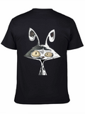Cartoon Rabbit Graphic Black Cotton Tee