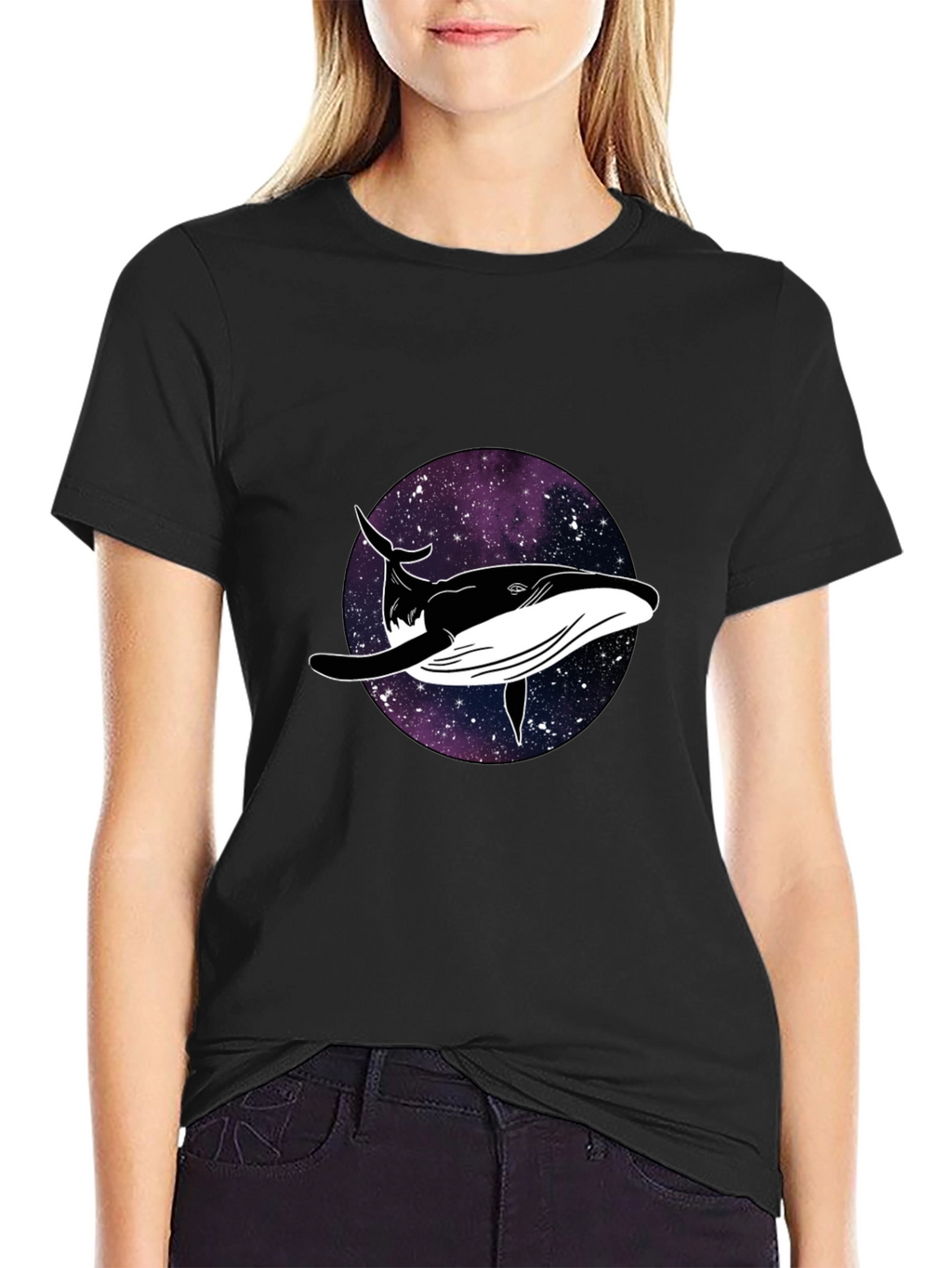 Whale Galaxy Graphic Black T-Shirt