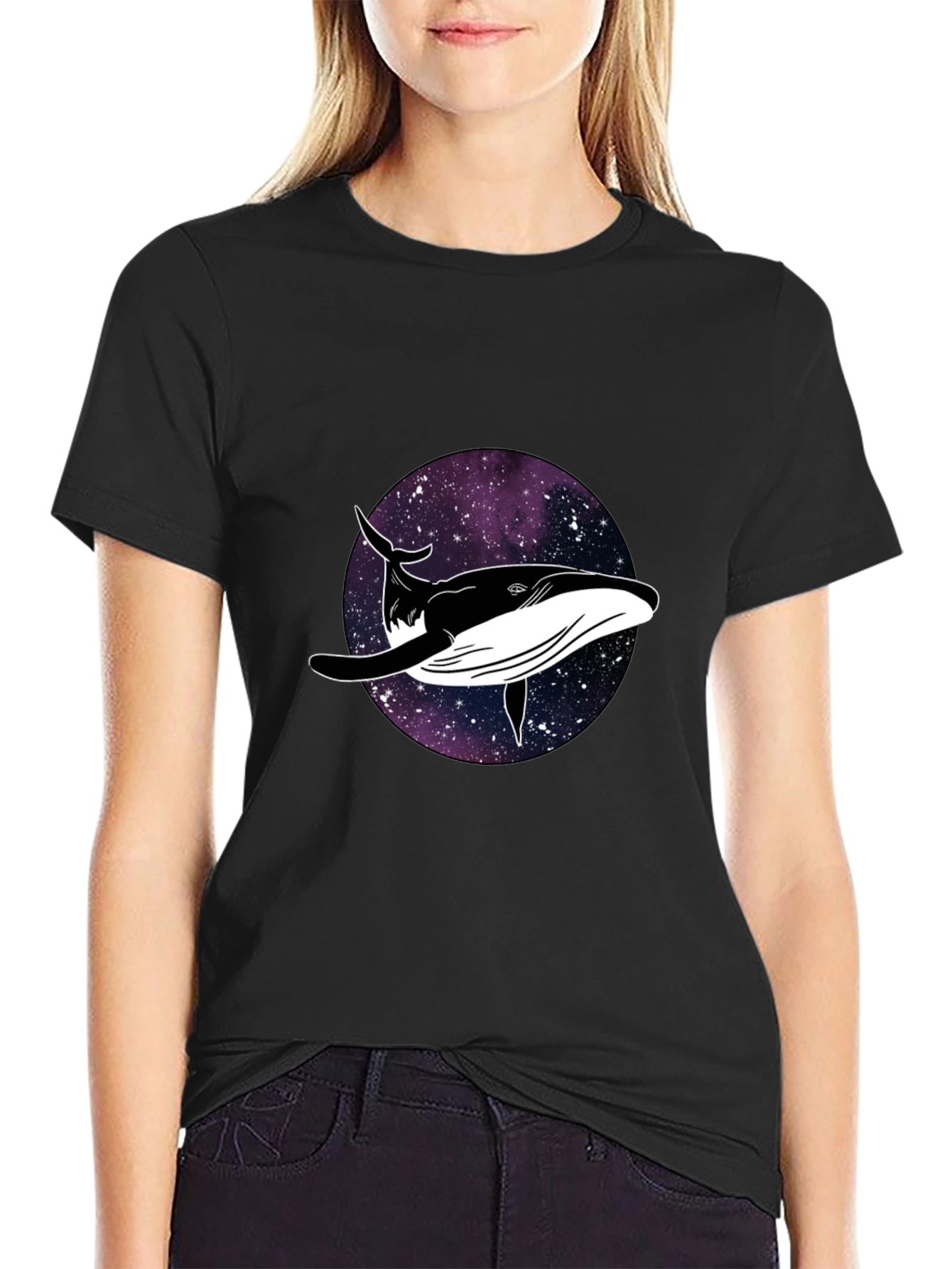 Whale Galaxy Graphic Black T-Shirt