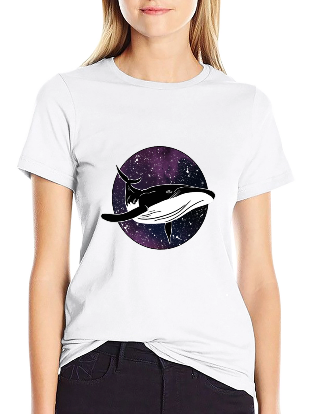 Whale Galaxy Graphic Black T-Shirt