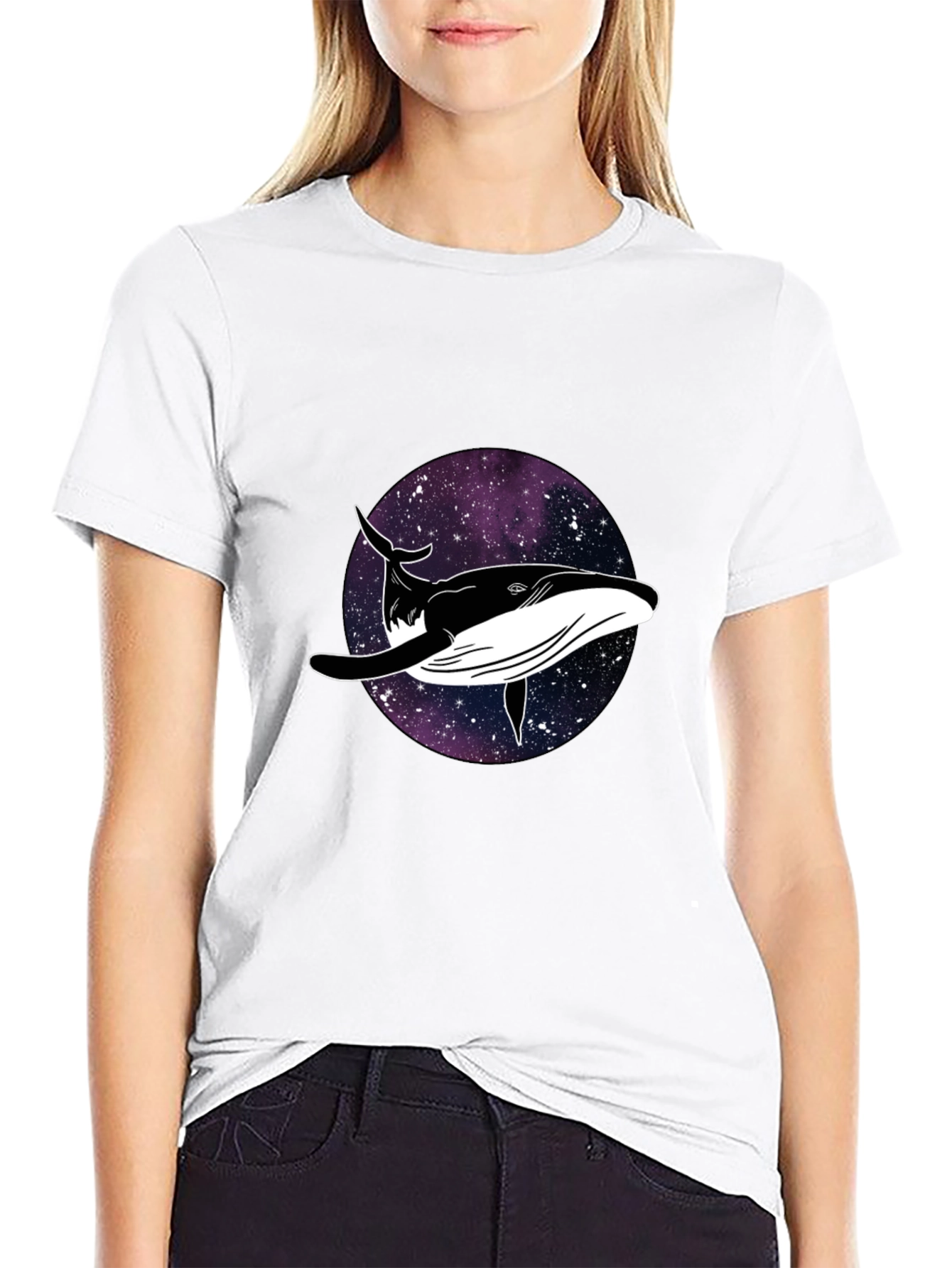 Whale Galaxy Graphic Black T-Shirt
