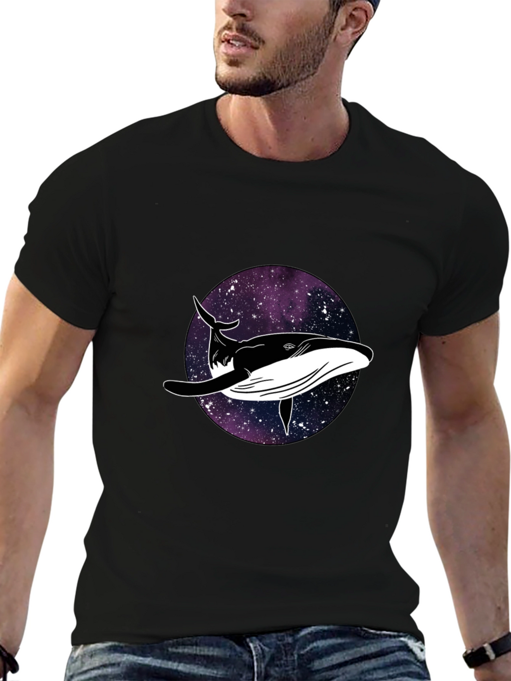 Whale Galaxy Graphic Black T-Shirt