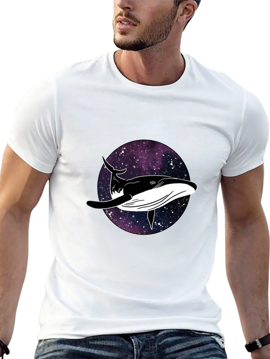 Whale Galaxy Graphic Black T-Shirt