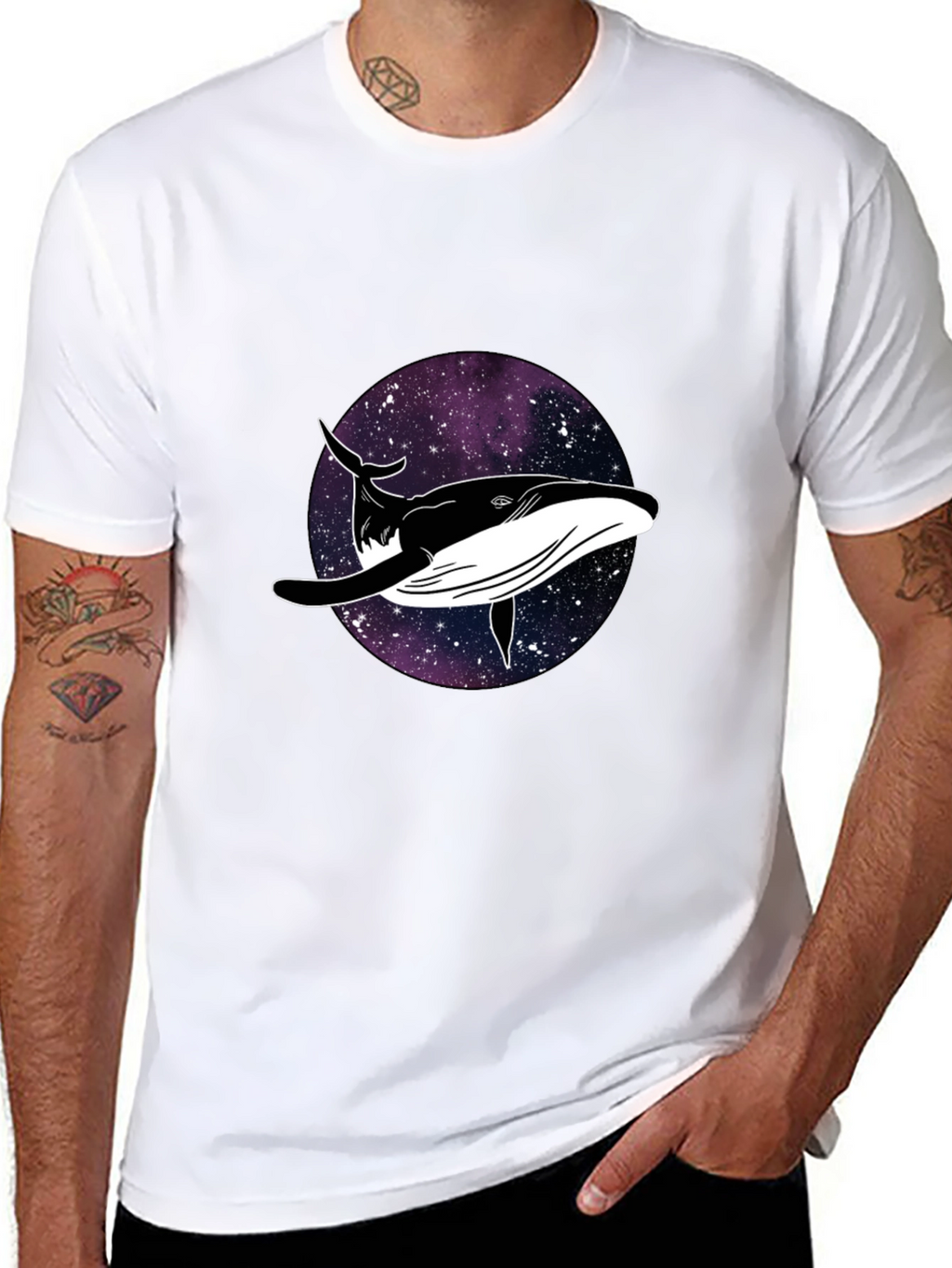 Whale Galaxy Graphic Black T-Shirt