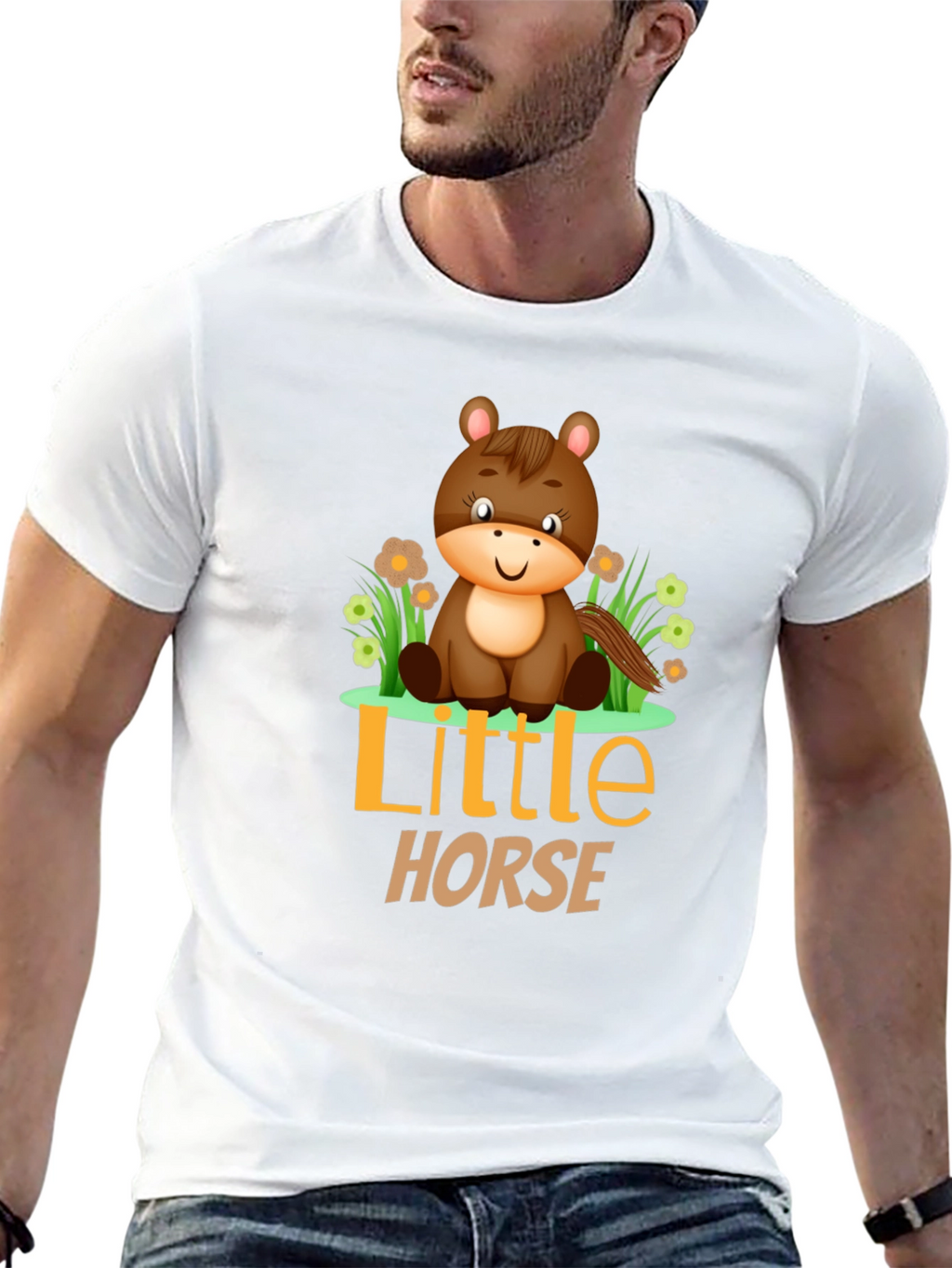 Cute Little Horse Graphic Tee - Black