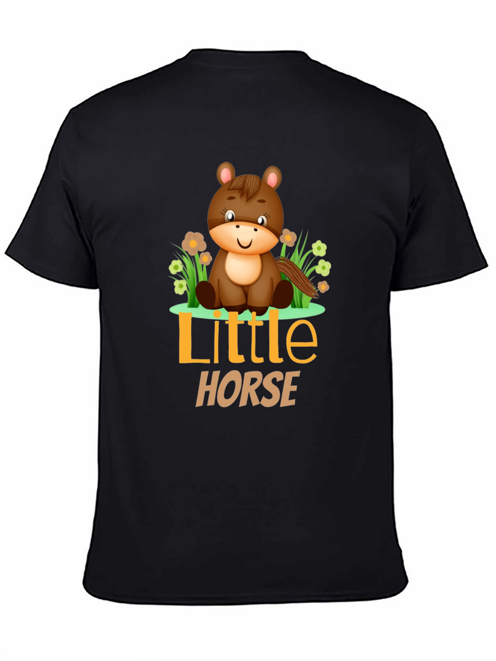 Cute Little Horse Graphic Tee - Black